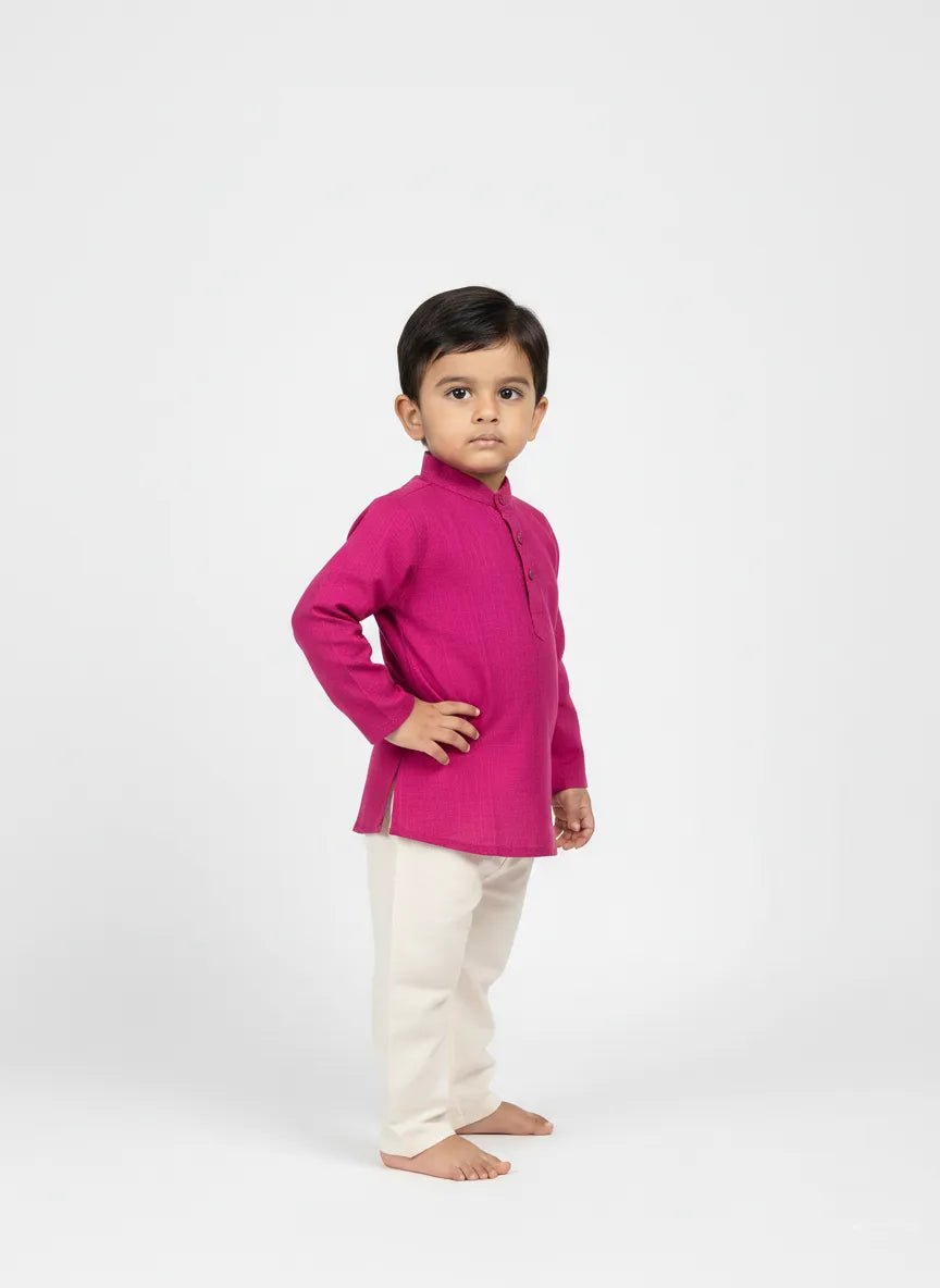 Boys Linen Cotton Kurta Pajama in Pink KP068 - Prince N Princess