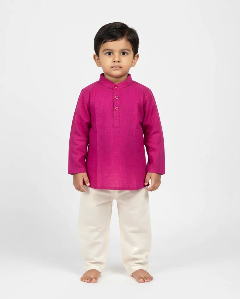 Boys Linen Cotton Kurta Pajama in Pink KP068 - Prince N Princess