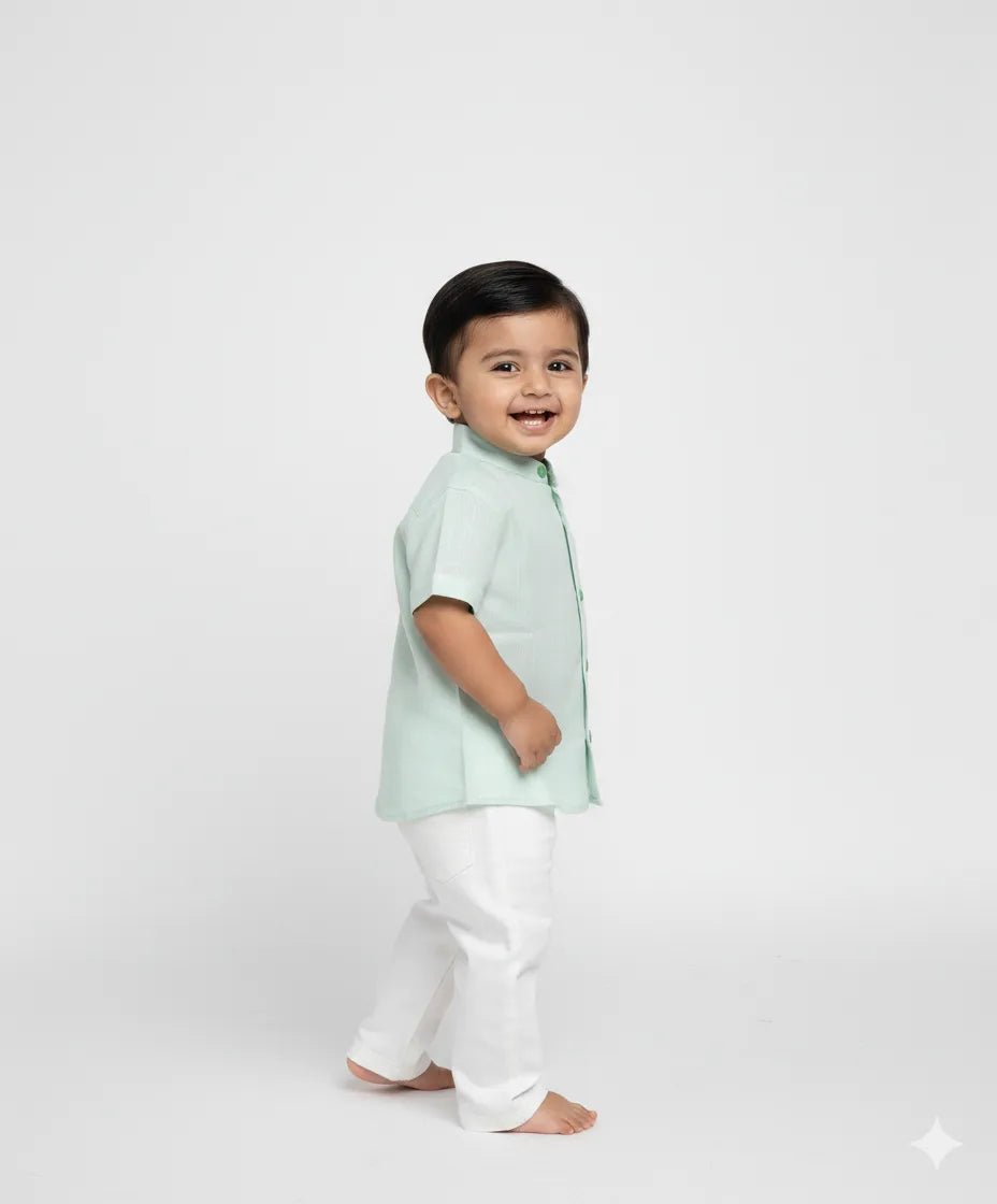 Boys Linen Cotton Kurta Pajama in Pista Green KP065 - Prince N Princess
