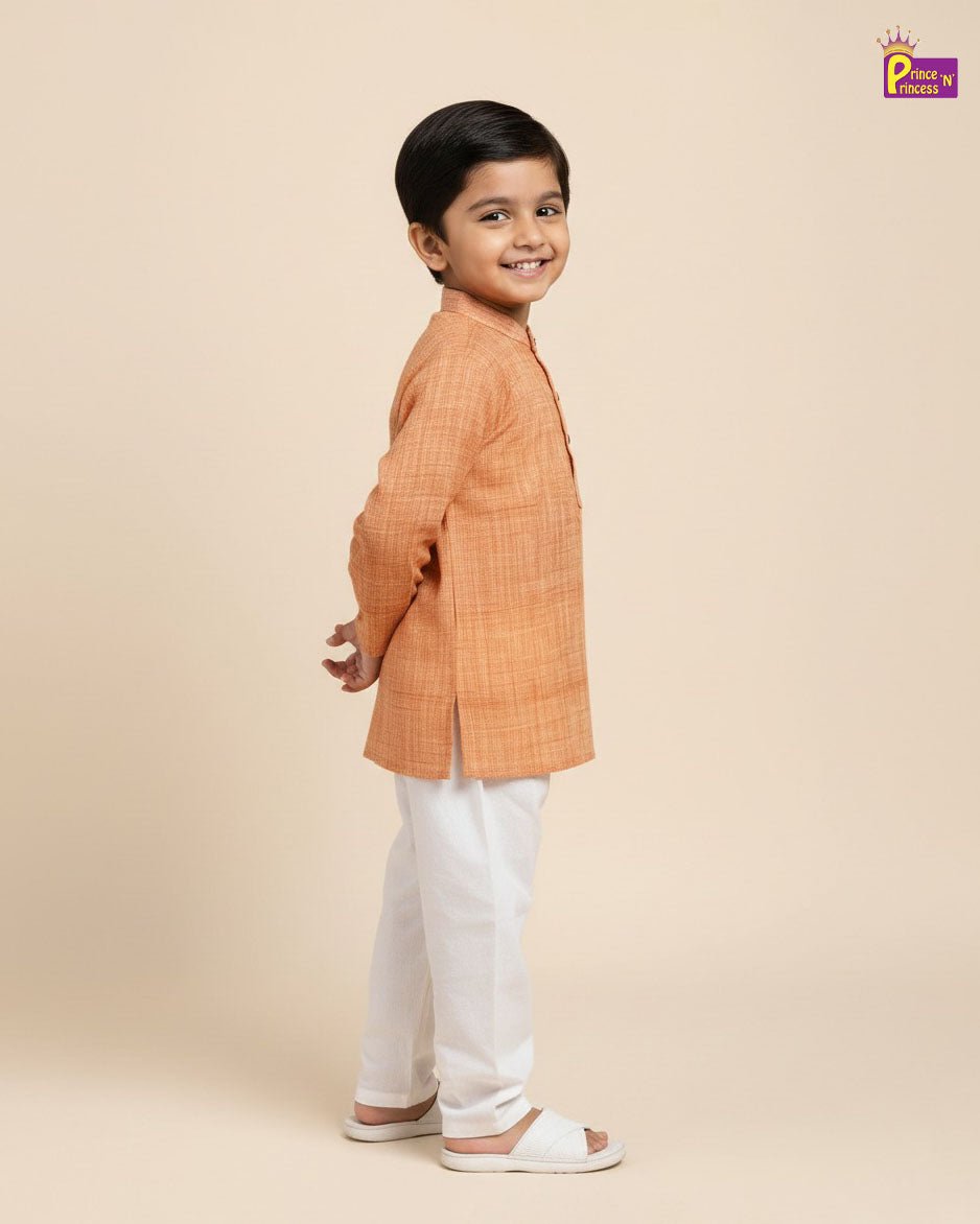 Boys Linen Cotton Kurta Pajama Orange KP038 - Prince N Princess