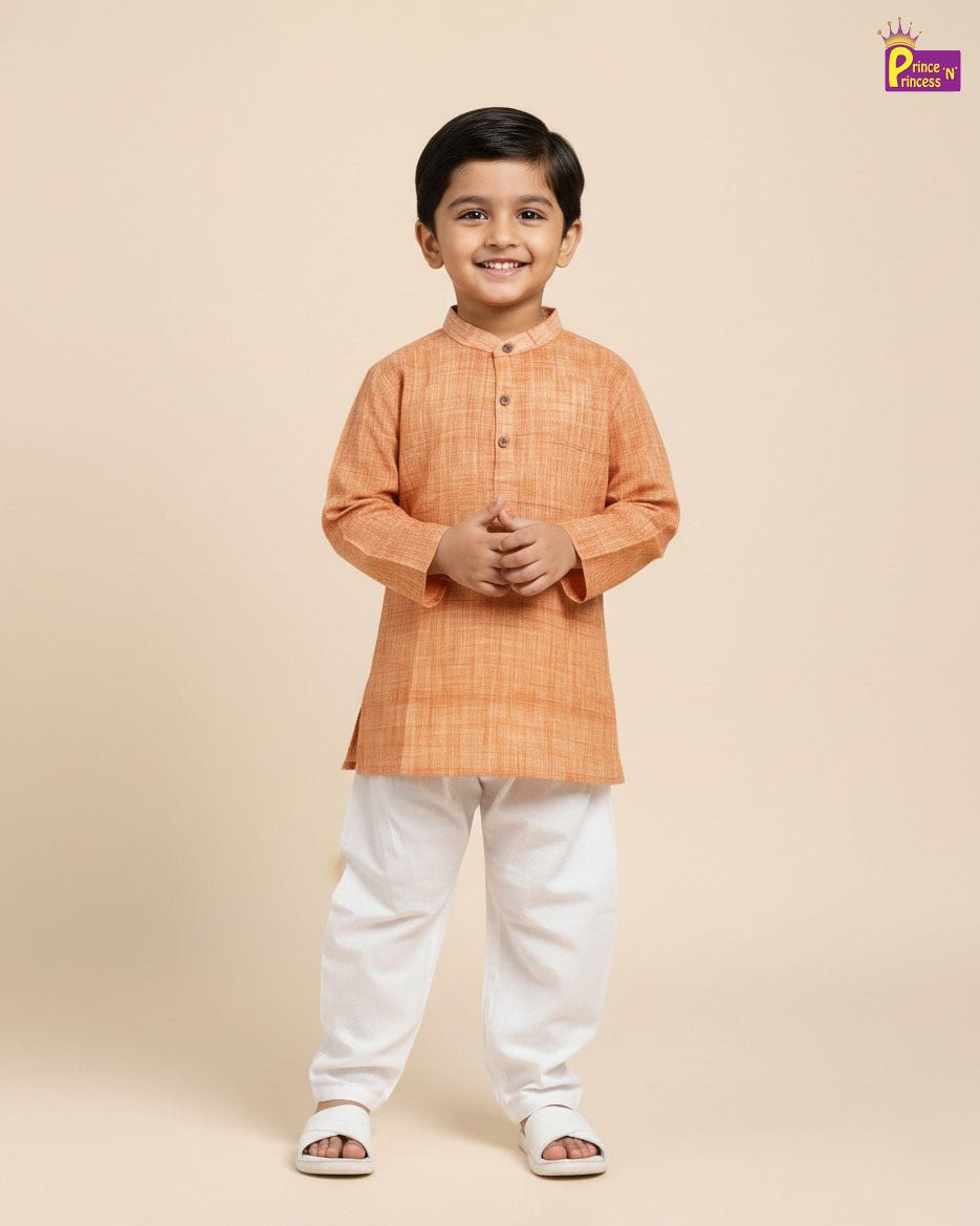 Boys Linen Cotton Kurta Pajama Orange KP038 - Prince N Princess