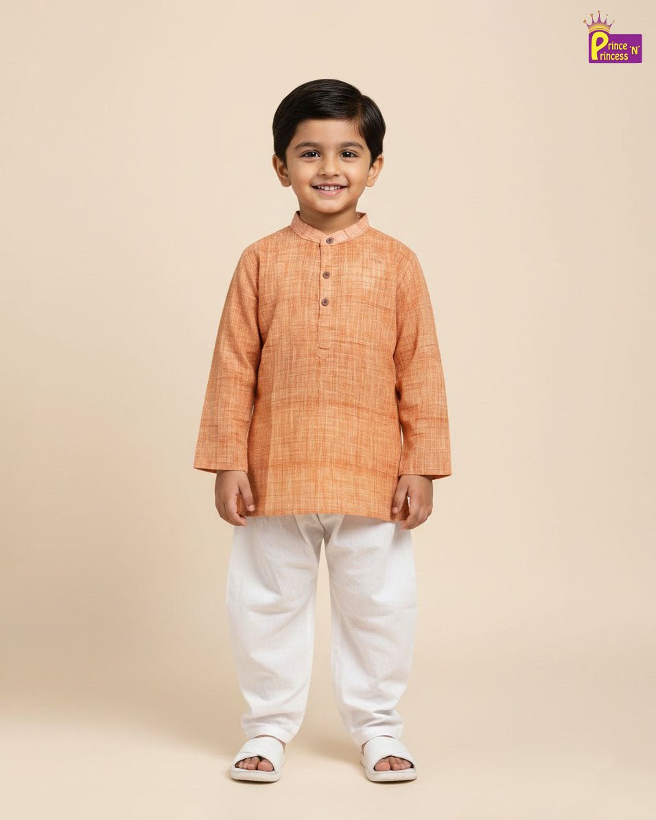 Boys Linen Cotton Kurta Pajama Orange KP038 - Prince N Princess
