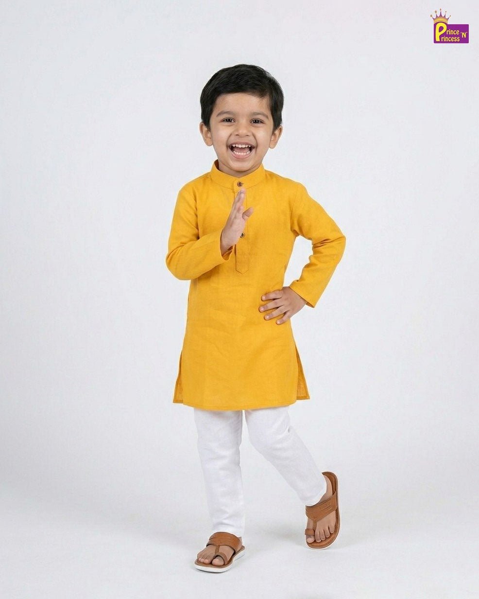Boys Mango Yellow Cotton Kurta Pajama KP038 - Prince N Princess