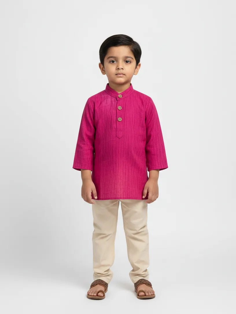 Boys Megenta Linen Cotton Kurta Pajama KP065 - Prince N Princess