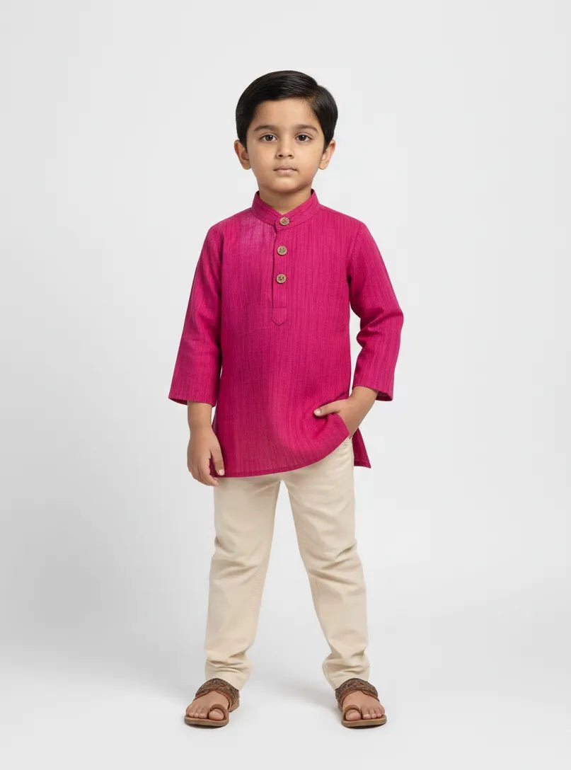Boys Megenta Linen Cotton Kurta Pajama KP065 - Prince N Princess
