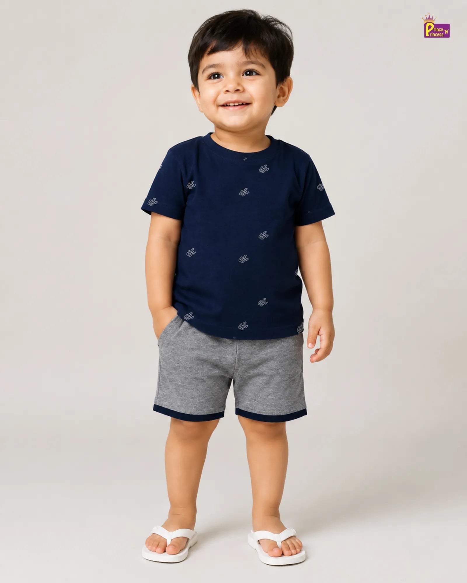 Boys Navy Blue TShirt with Grey Trouser TS089 for kids festival wear