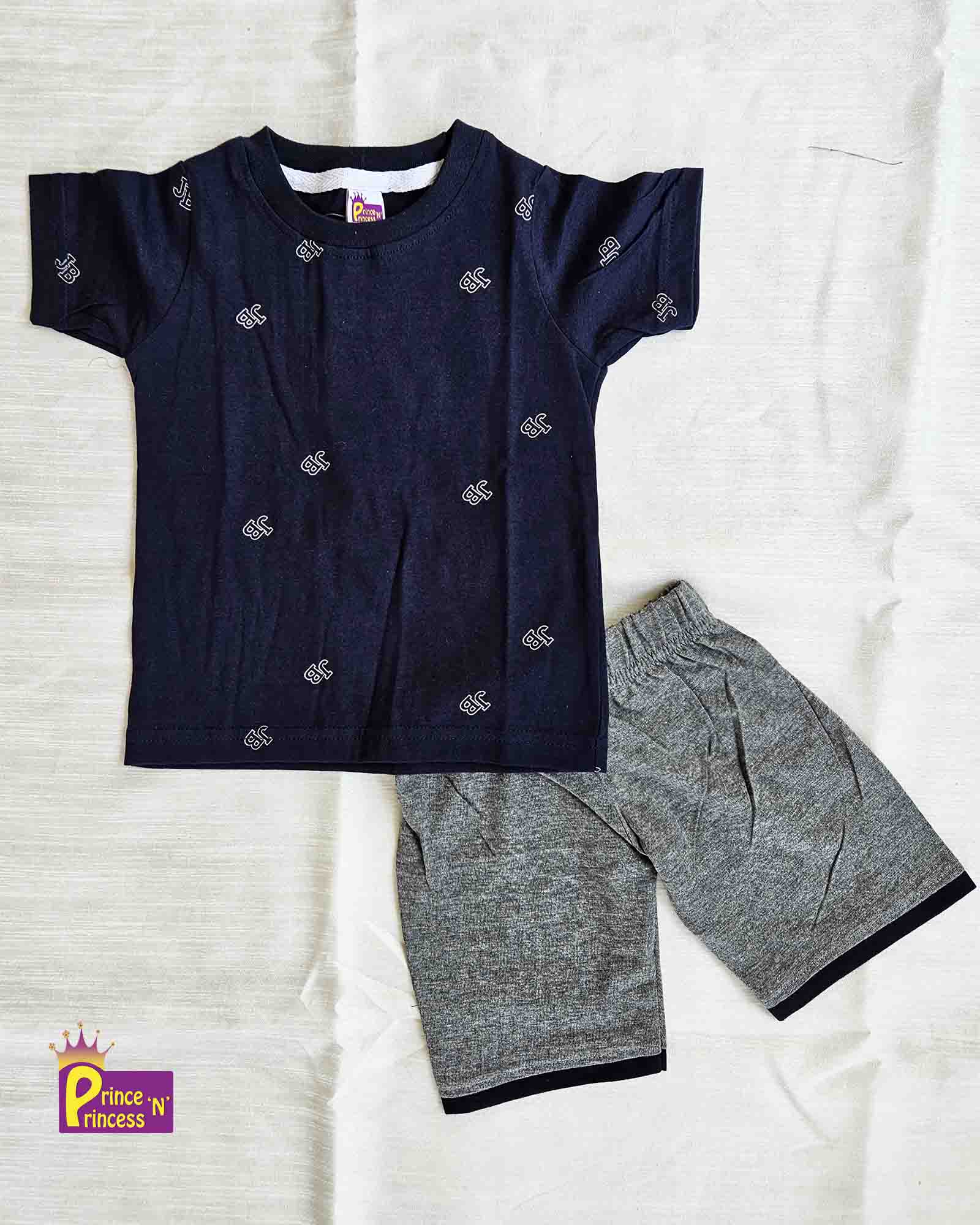 Boys Navy Blue TShirt with Grey Trouser TS089 - Prince N Princess