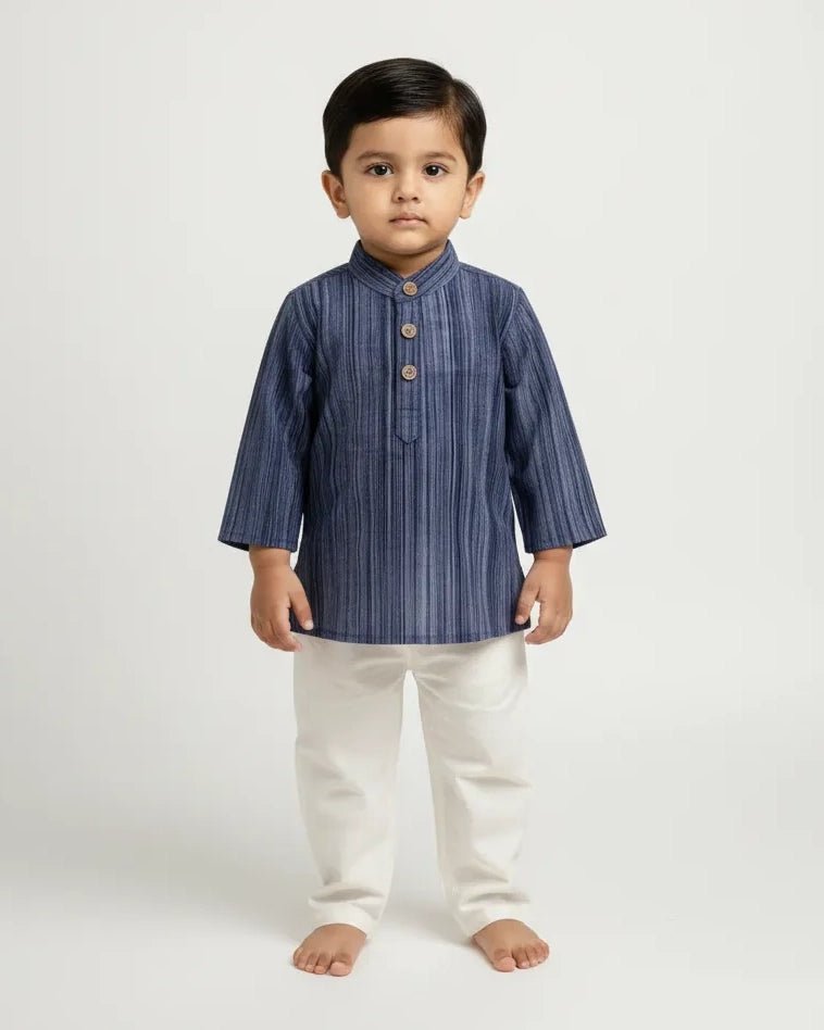 Boys Navy Linen Cotton Kurta Pajama KP067 - Prince N Princess
