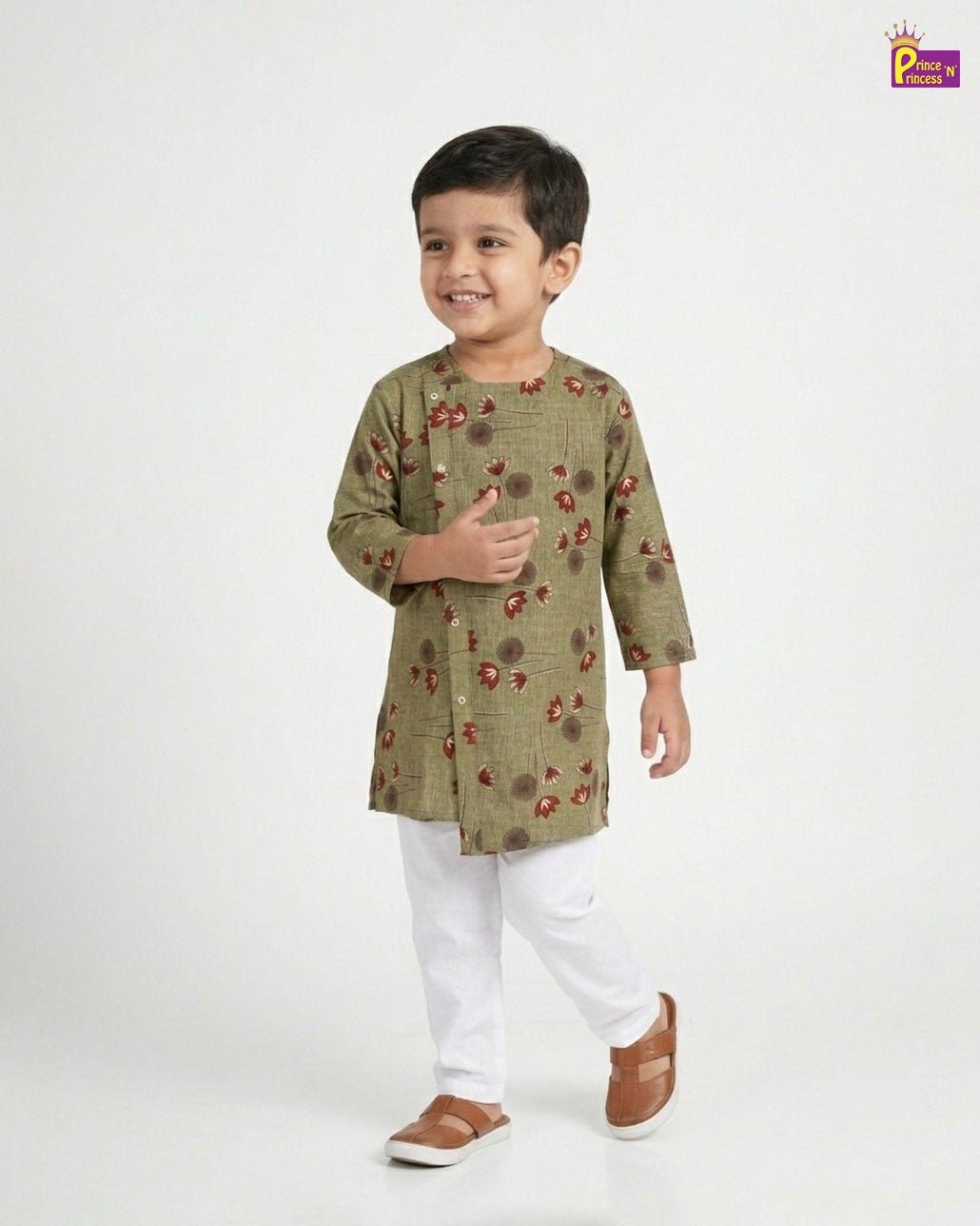 Boys Oilve green Kurta Pajama KP028 - Prince N Princess