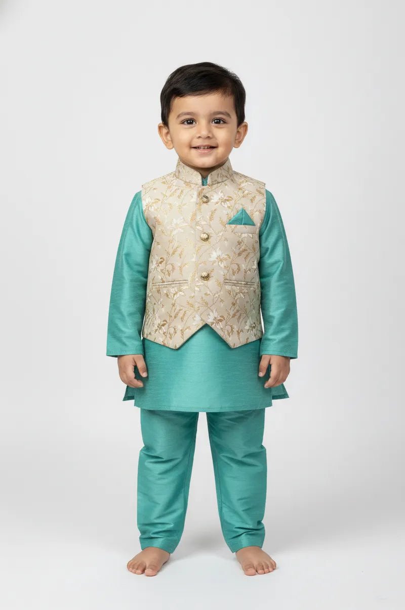 Boys Overcoat Sherwani in Rama Green KP075 - Prince N Princess