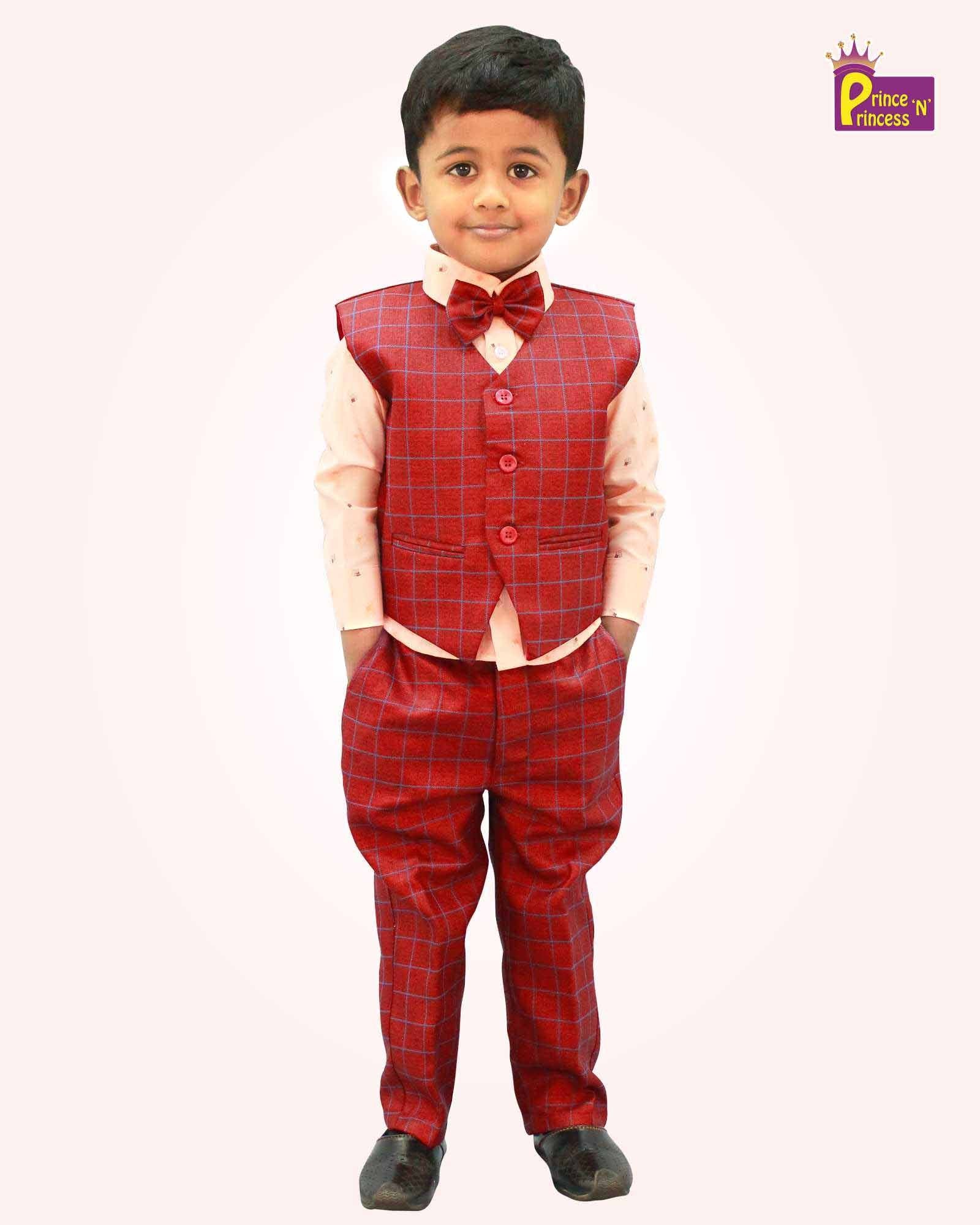 Boys Pant - Kids Slim Fit Red Waist Coat Pant for Casual Wear PT013 for kids festival wear