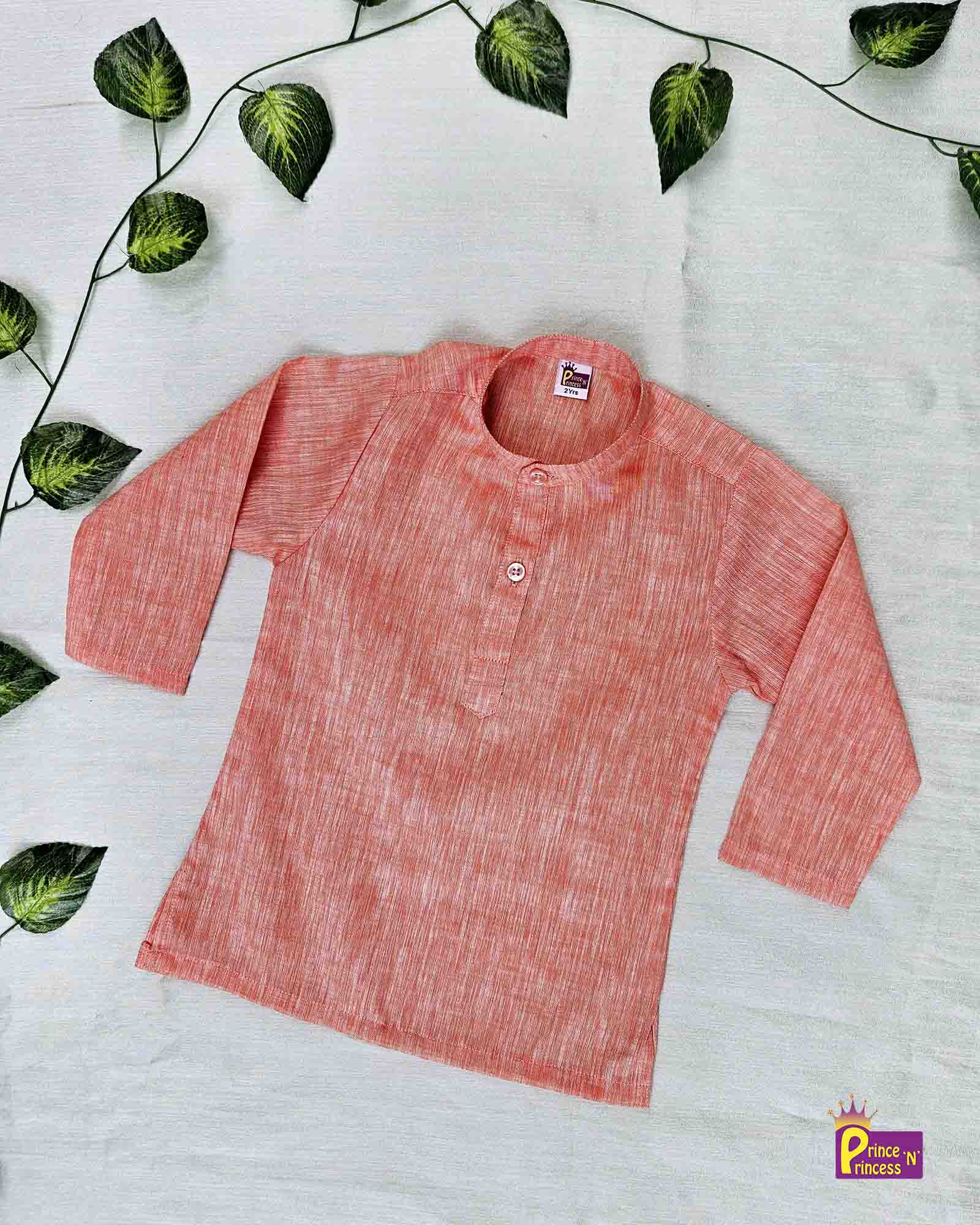 Boys Peach Linen Cotton Kurta Pajama KP177 - Prince N Princess