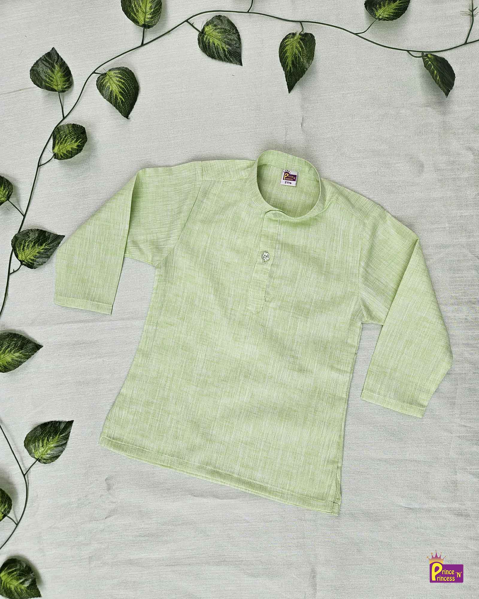 Boys Pista Green Linen Cotton Kurta Pajama KP176 - Prince N Princess