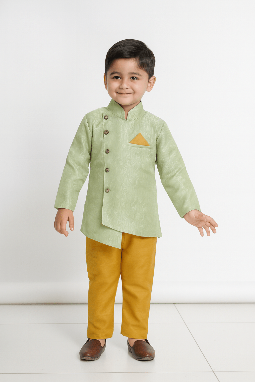 Boys Pista Green with Gold Kurta Pajama KP186 for kids festival wear