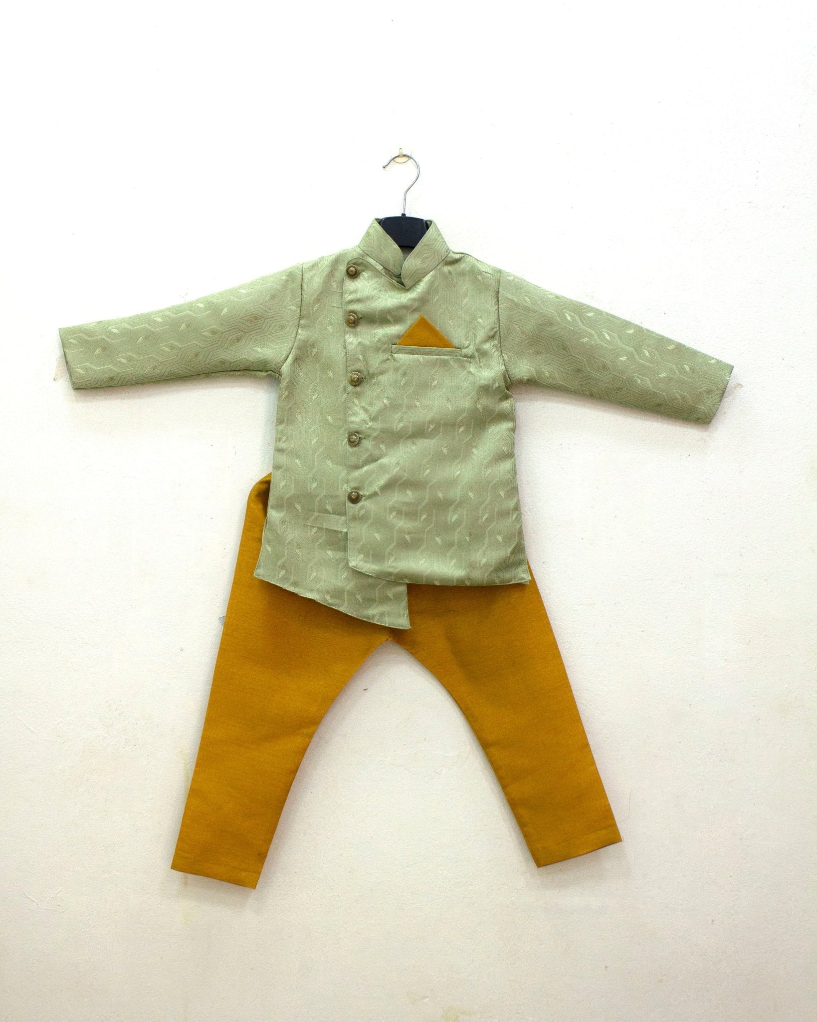 Boys Pista Green with Gold Kurta Pajama KP186 for kids festival wear