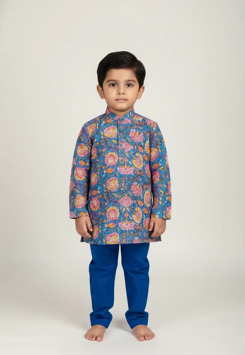 Boys Printed Blue Kurta Pajama KP203 - Prince N Princess