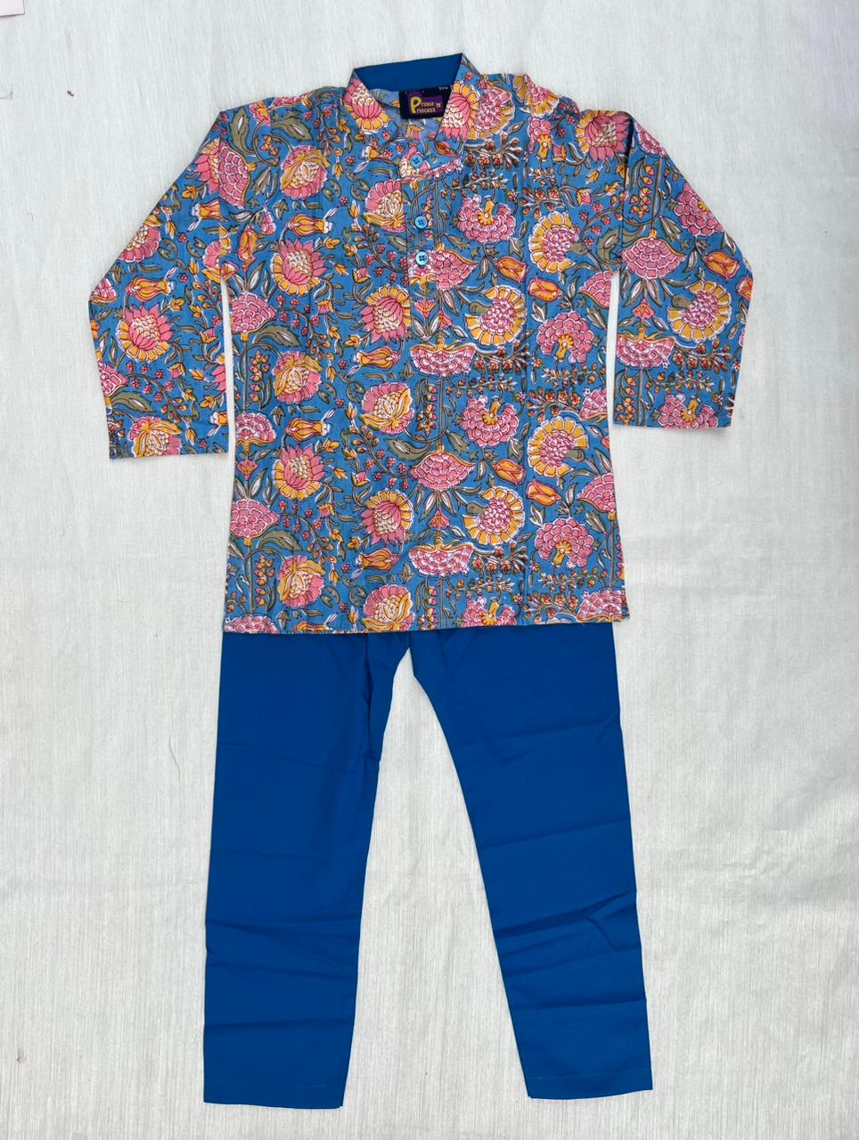 Boys Printed Blue Kurta Pajama KP203 - Prince N Princess