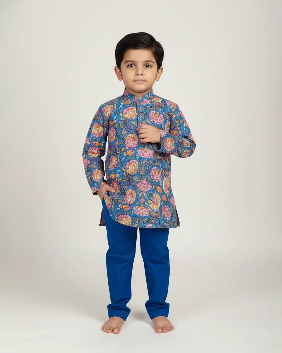 Boys Printed Blue Kurta Pajama KP203 - Prince N Princess