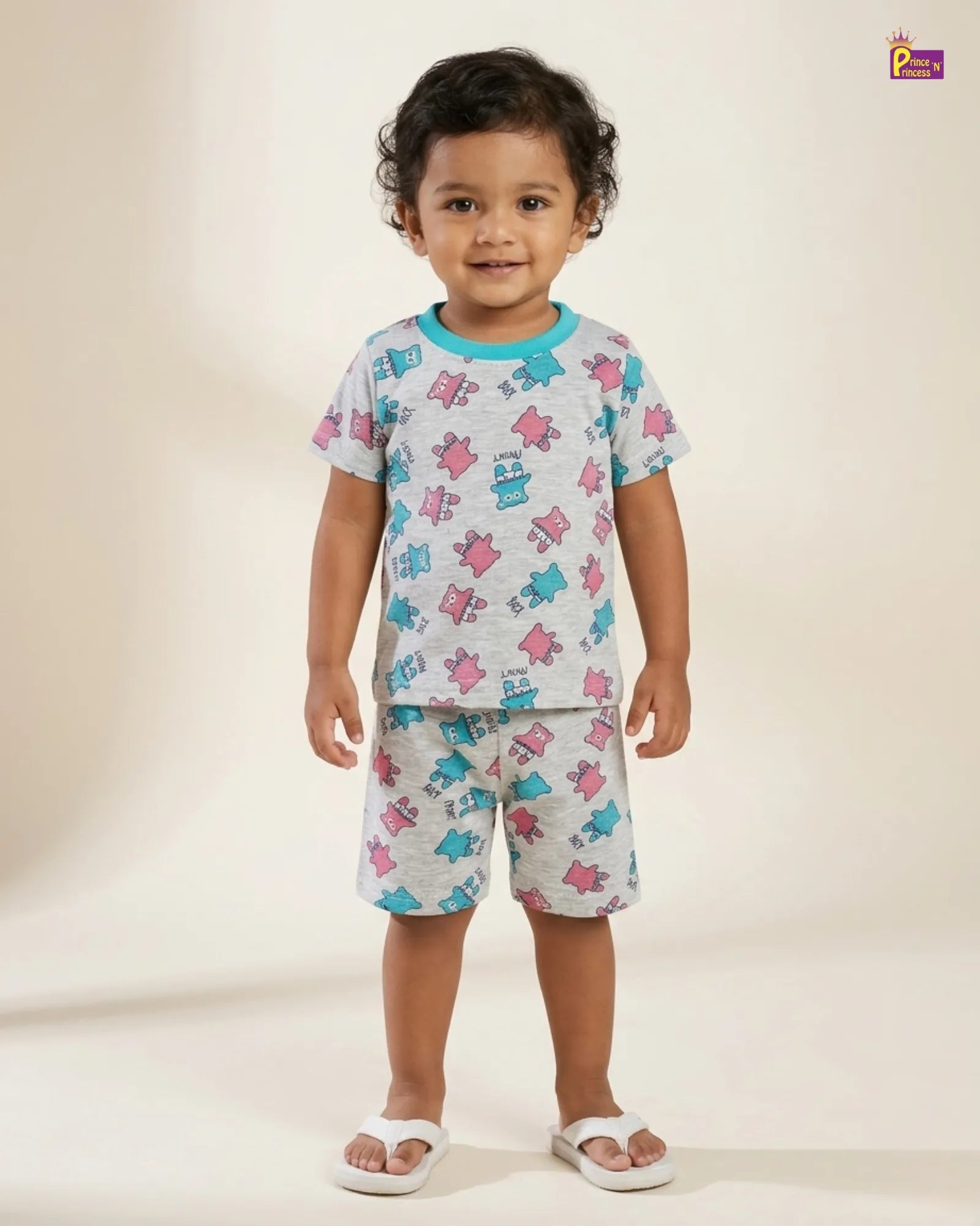 Boys Printed T-Shirt with Trouser in Grey with Rama Green TS063 for kids festival wear