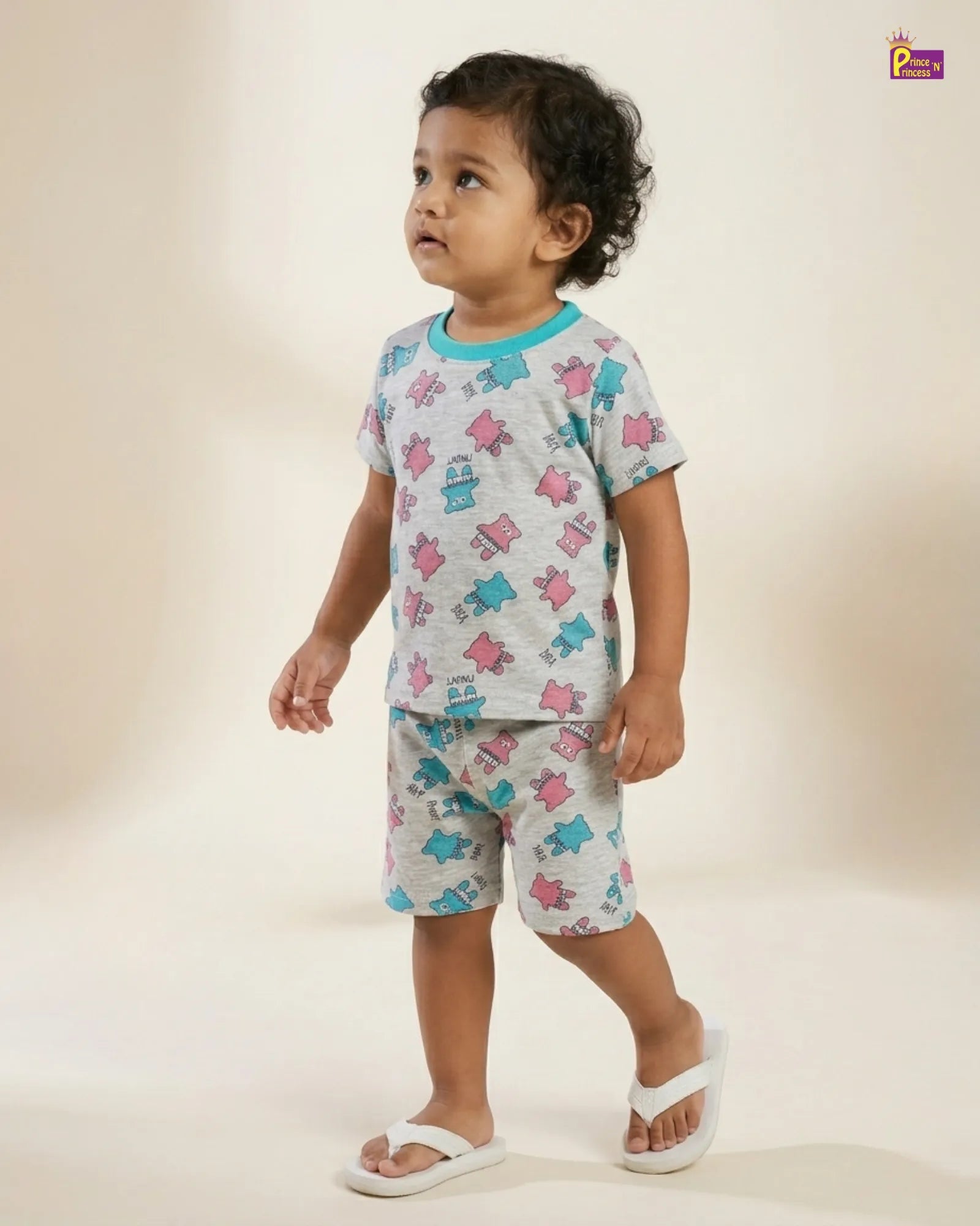 Boys Printed T-Shirt with Trouser in Grey with Rama Green TS063 for kids festival wear
