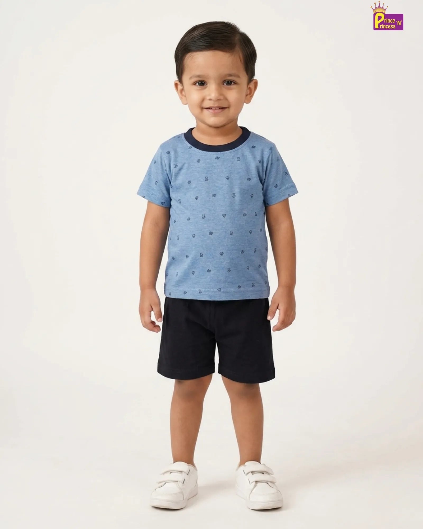 Boys Printed T-Shirt with Trouser in Lite & Navy Blue TS088 for kids festival wear
