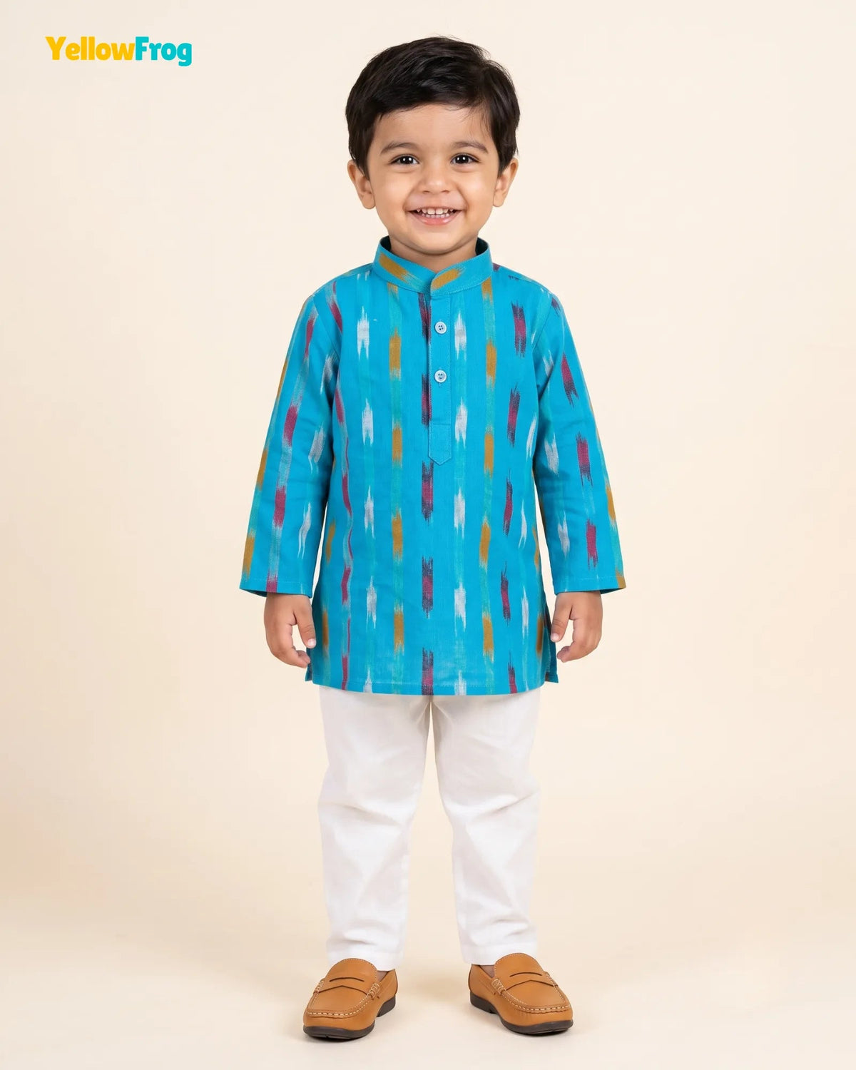Boys Pure Cotton Ikkat Kurta Pyjama Set – Ikkat Ethnic Wear with Collar KP232 for kids festival wear