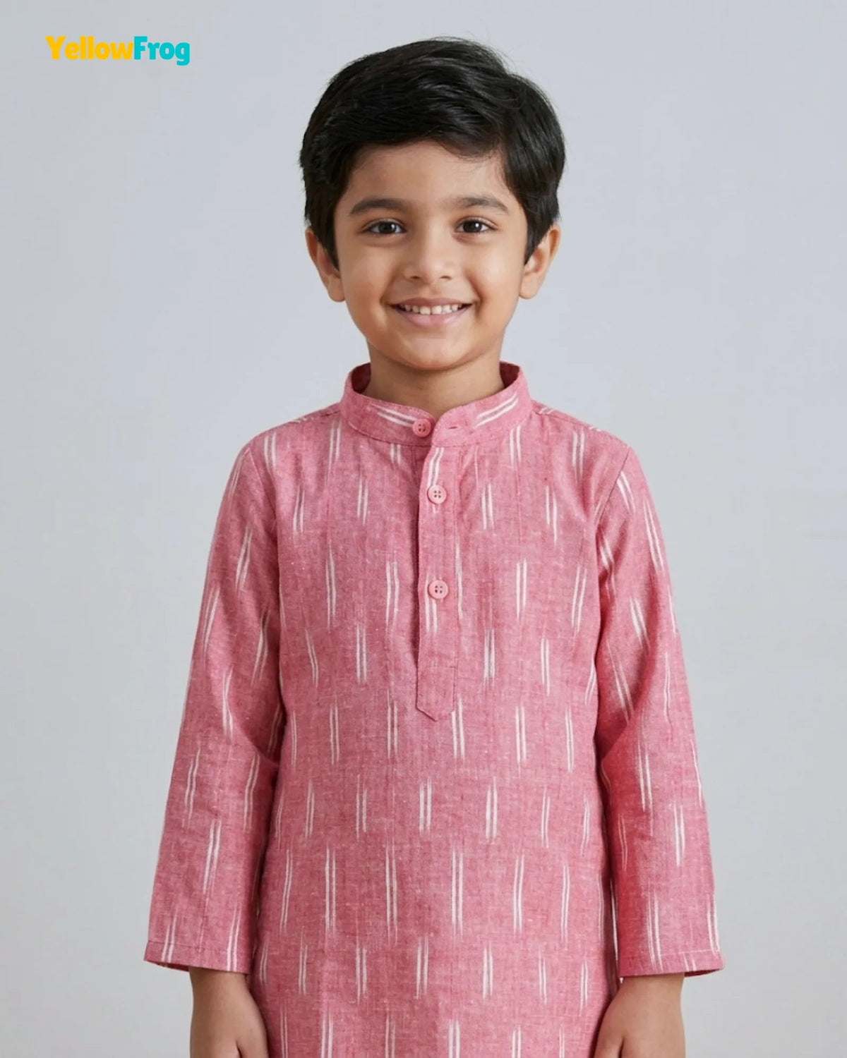 Boys Pure Cotton Ikkat Kurta Pyjama Set - Pink Ikkat Print Ethnic Wear with Collar KP230 for kids festival wear