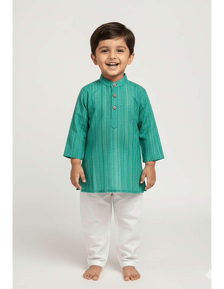 Boys Rama Green Linen Cotton Kurta Pajama KP061 - Prince N Princess