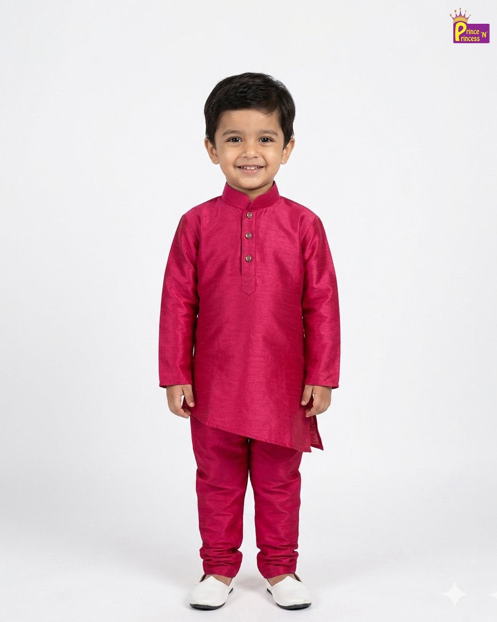 Boys Raw Silk Kurta Pajama in Royal Pink KP009 - Prince N Princess
