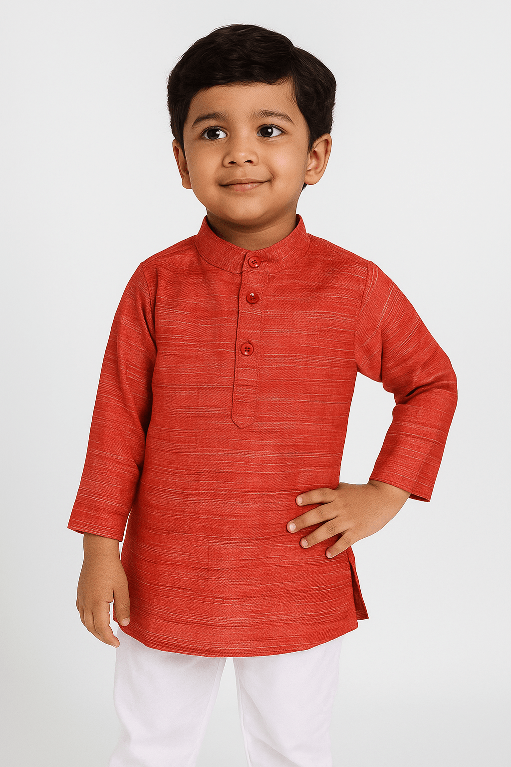 Boys Red Linen Cotton Kurta Pajama KP179 - Prince N Princess