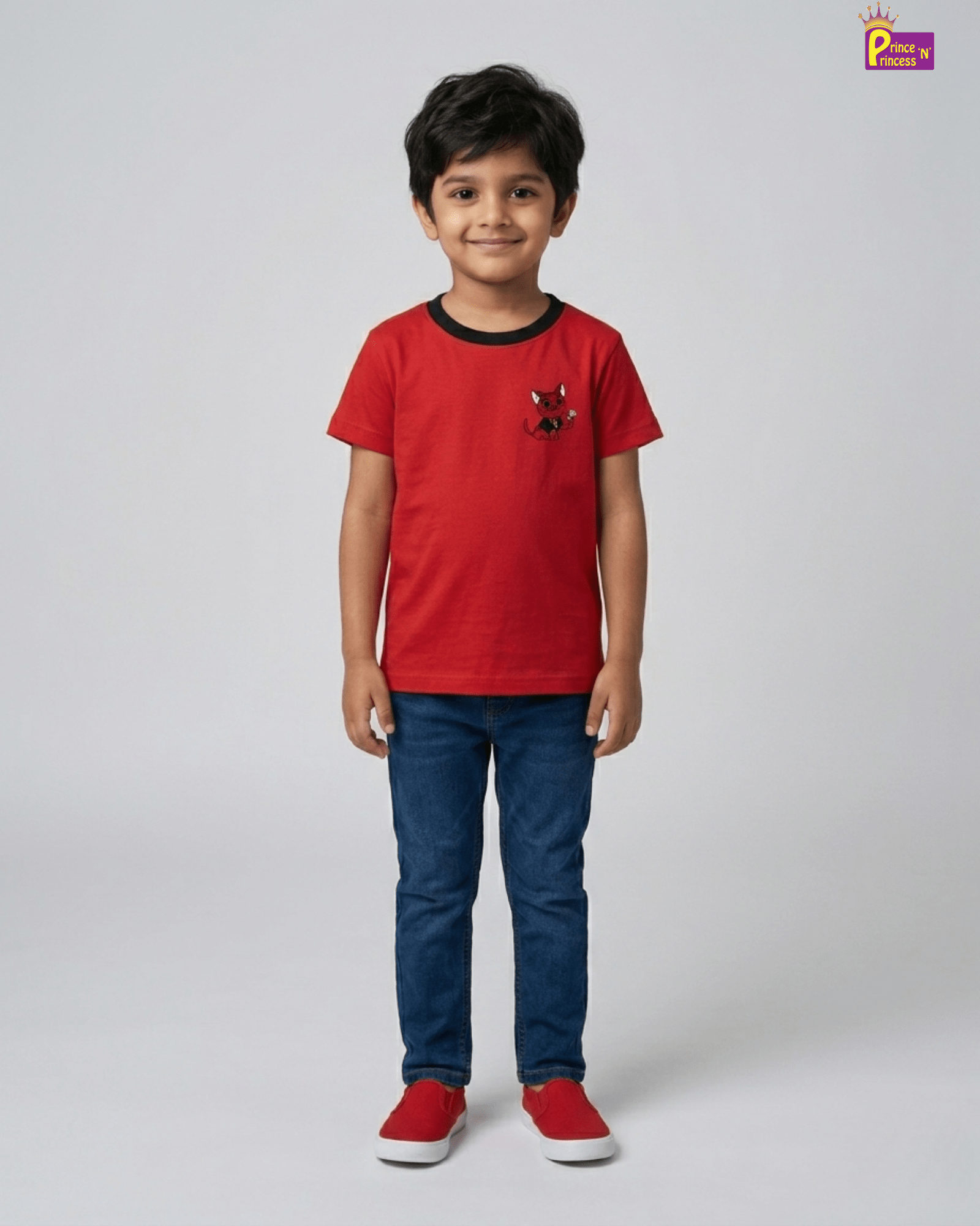 Boys Red Printed TShirt TS084 for kids festival wear