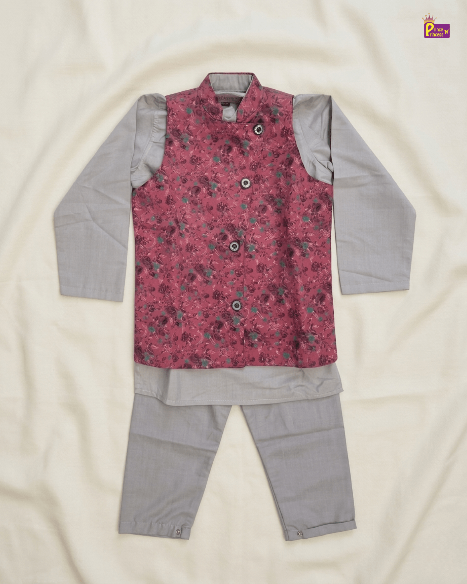 Boys Silk Kurta Pajama in Grape with Grey KP223 for kids festival wear