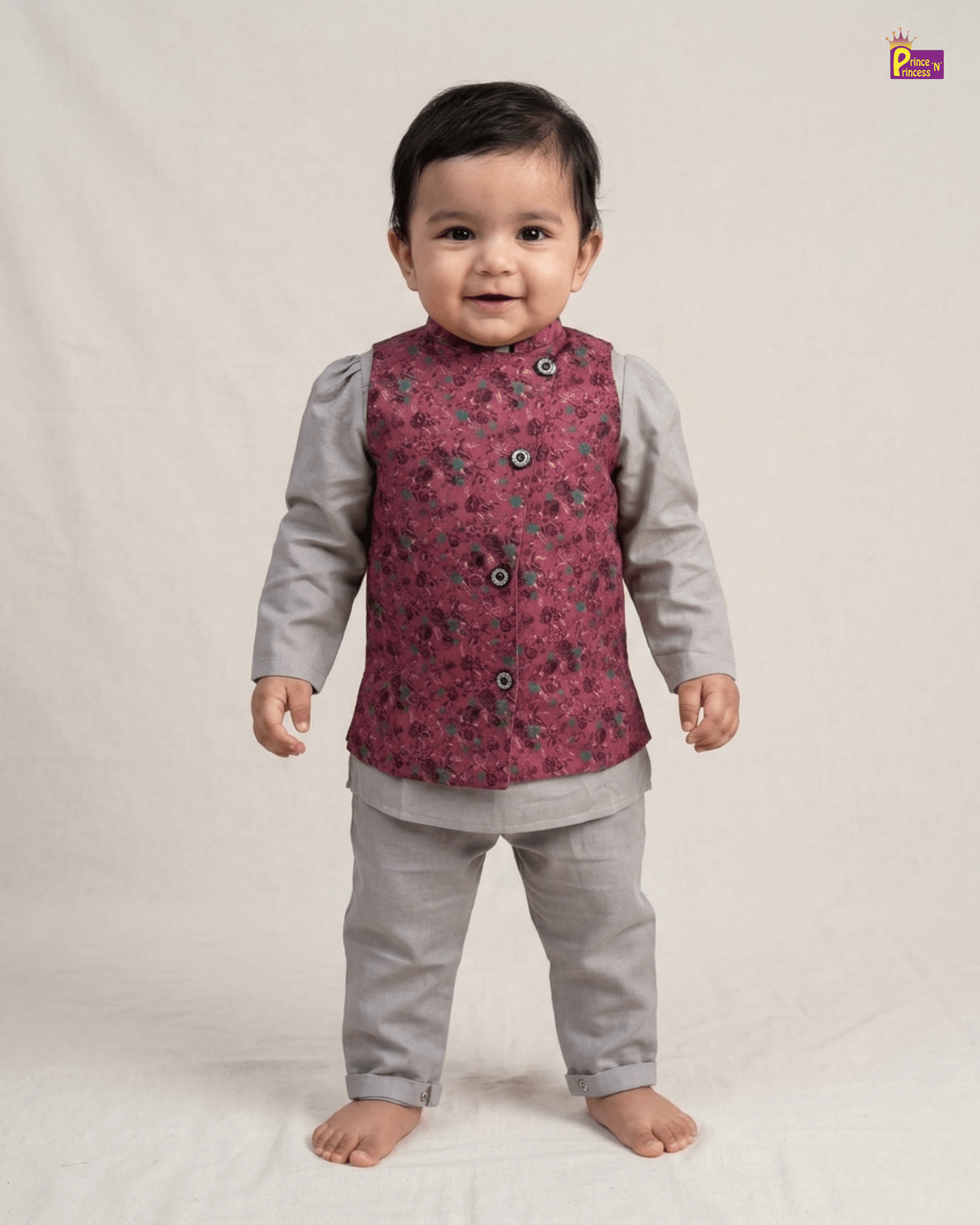Boys Silk Kurta Pajama in Grape with Grey KP223 for kids festival wear
