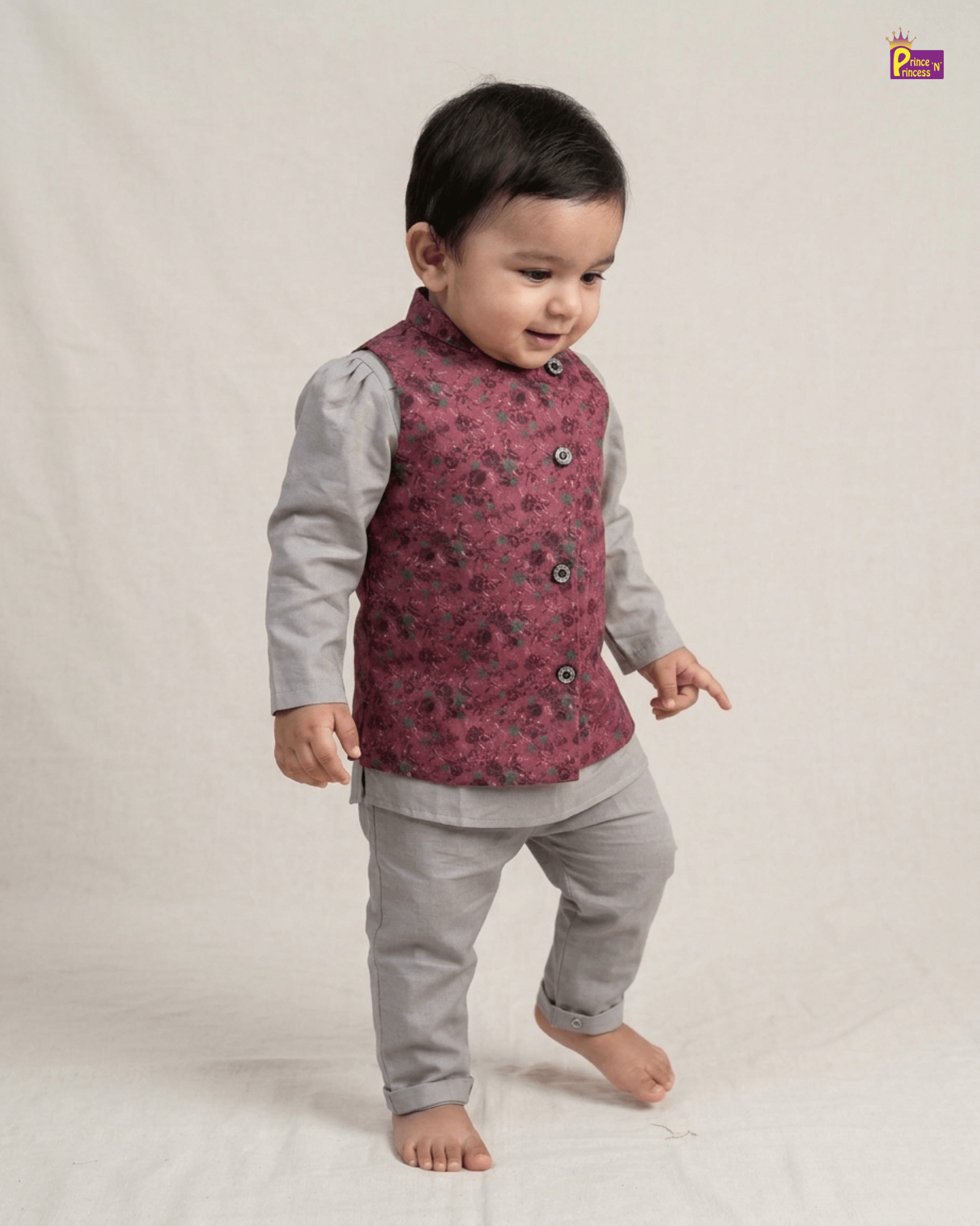 Boys Silk Kurta Pajama in Grape with Grey KP223 for kids festival wear