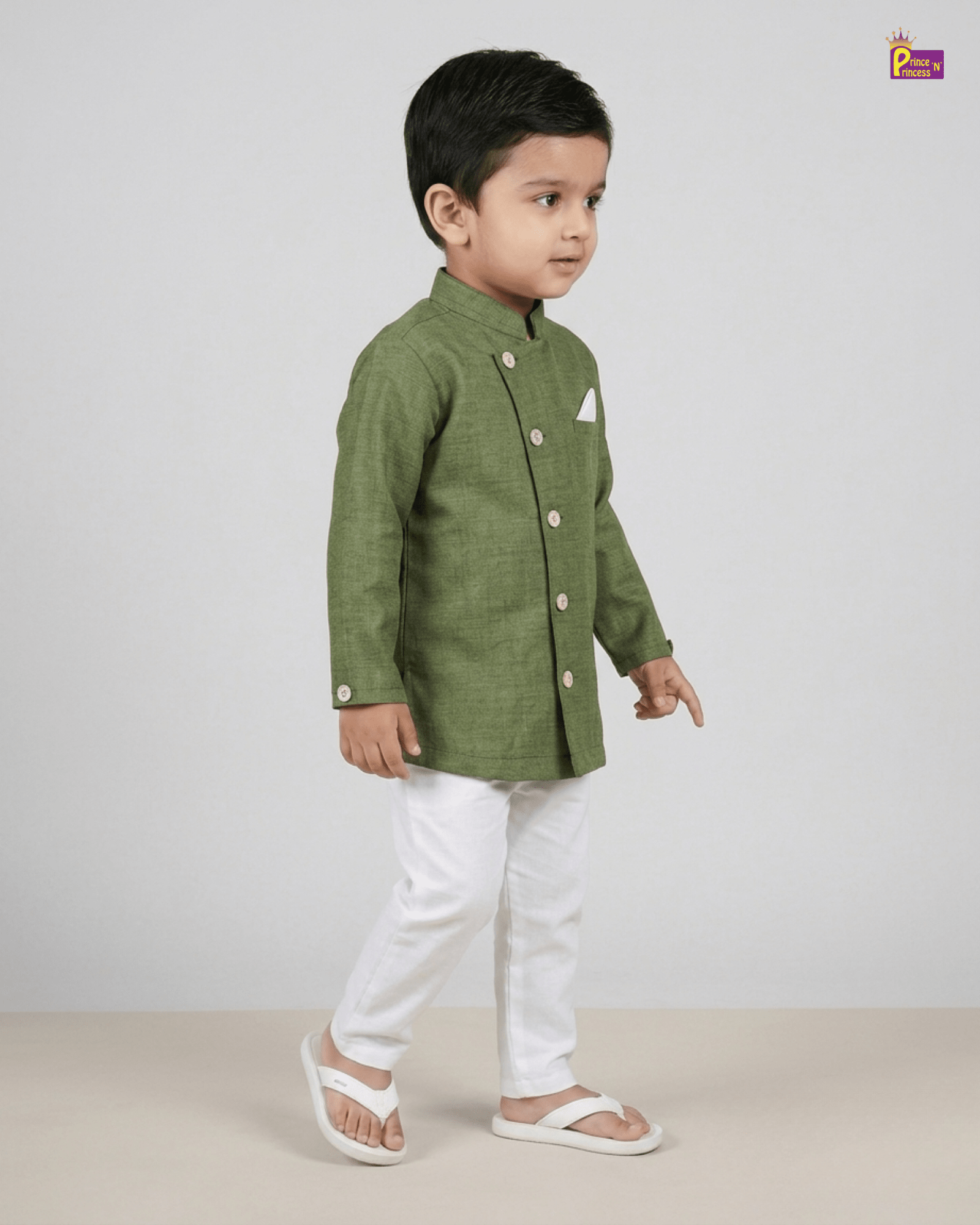 Boys Silk Kurta Pajama in Olive Green KP224 for kids festival wear