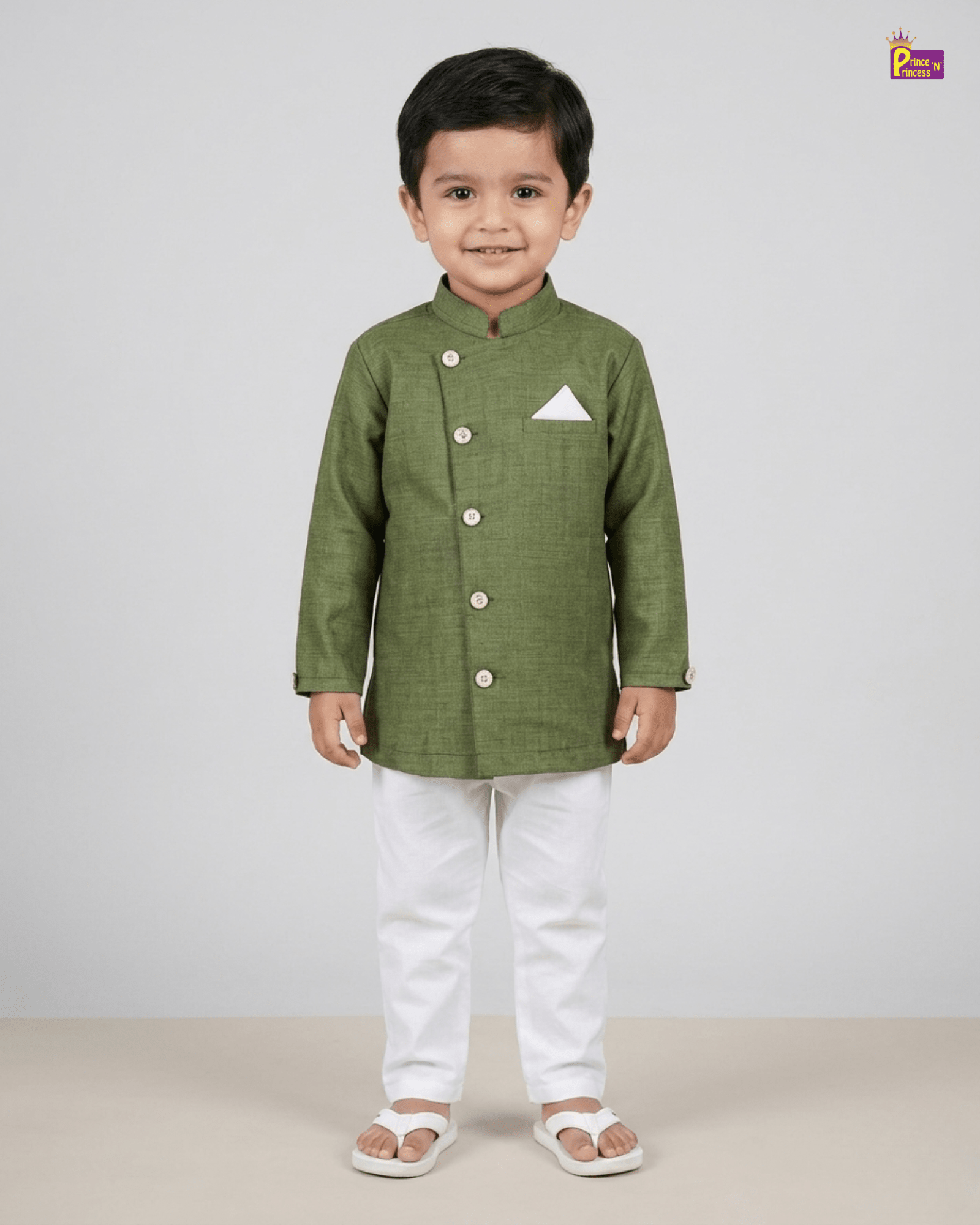Boys Silk Kurta Pajama in Olive Green KP224 for kids festival wear