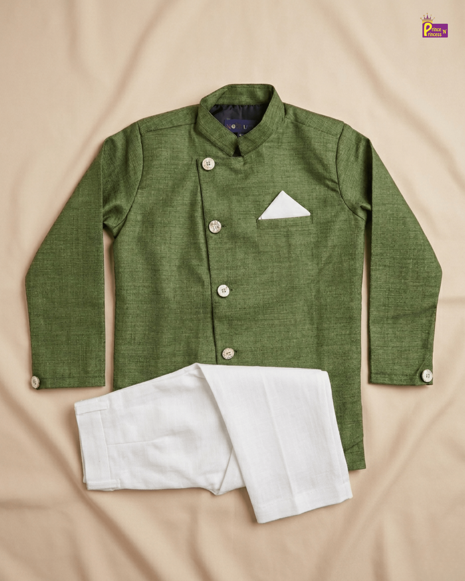 Boys Silk Kurta Pajama in Olive Green KP224 for kids festival wear