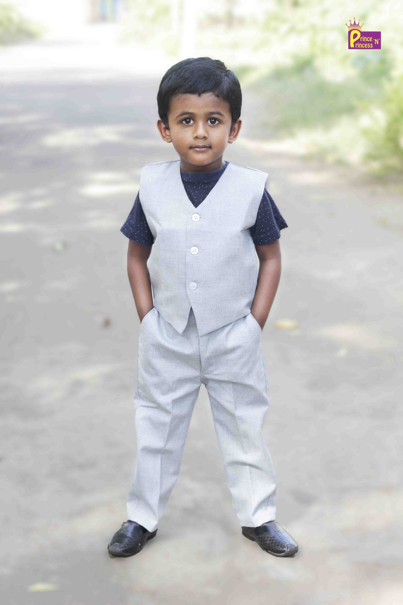 Boys Silver ash Overcoat With Bow And Pant WC012 Prince N Princess