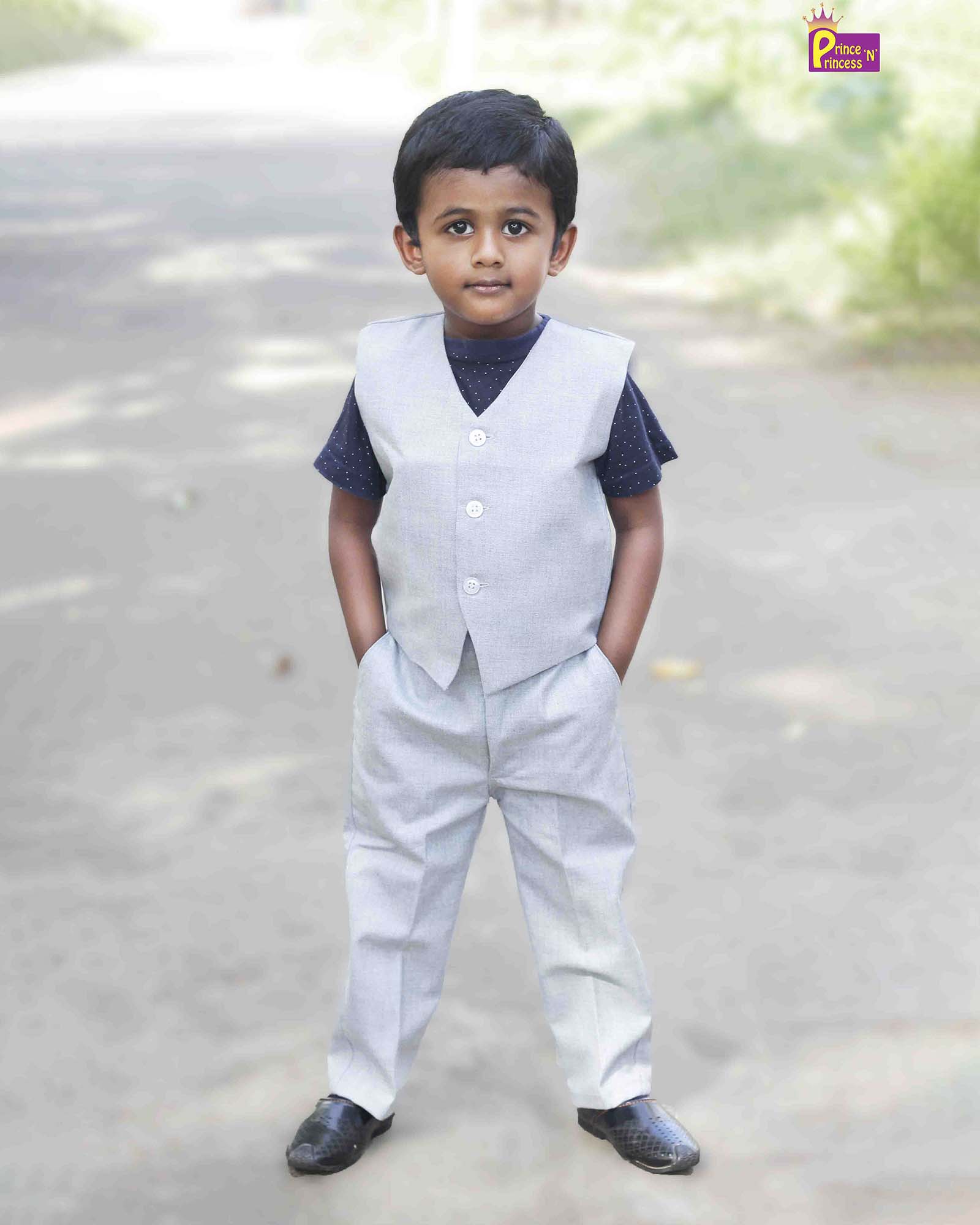 Boys Silver ash Overcoat With Bow And Pant WC012 Prince N Princess