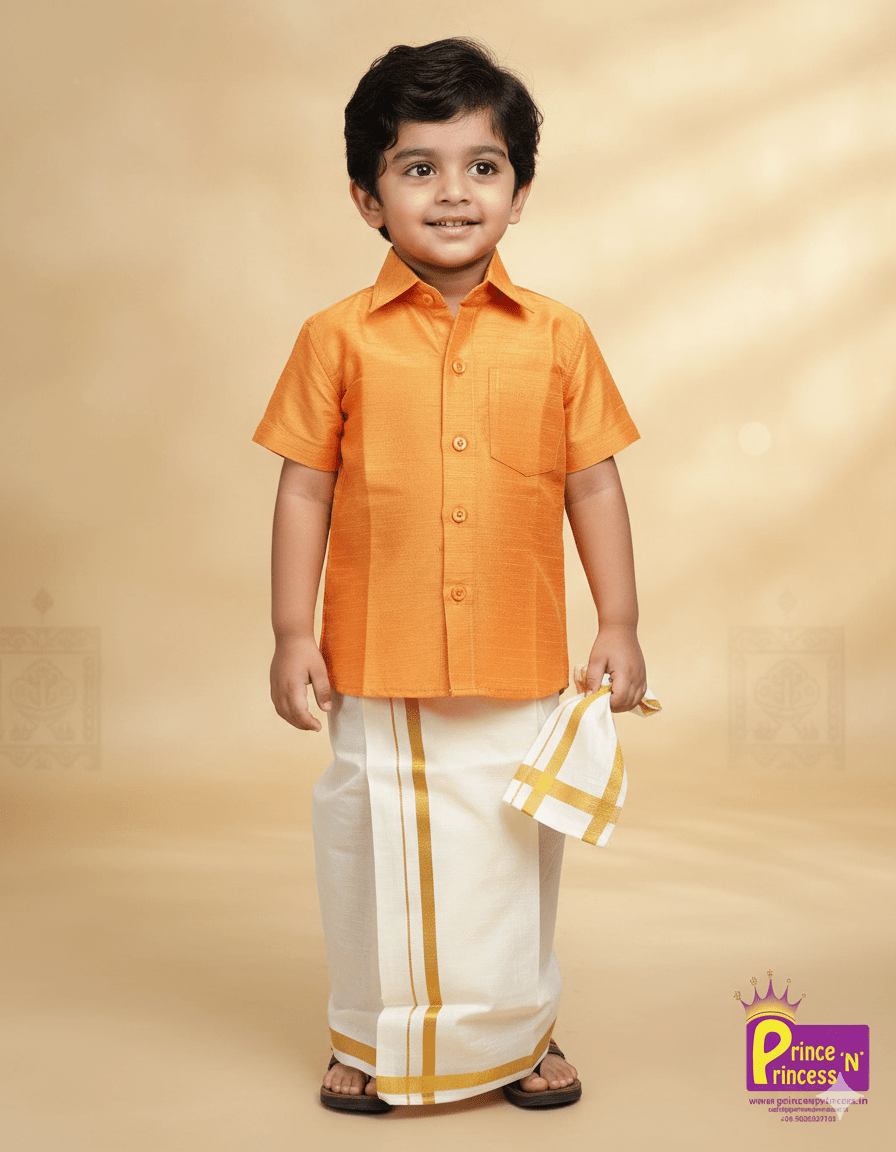 Boys South India Golden Shirt Dhoti SD001 - Prince N Princess