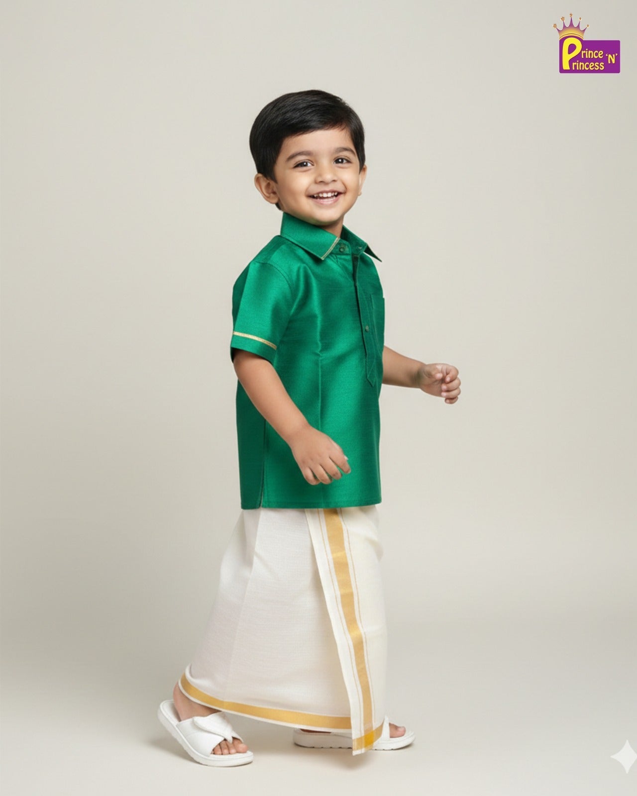 Boys South India Green Shirt Dhoti SD107 - Prince N Princess