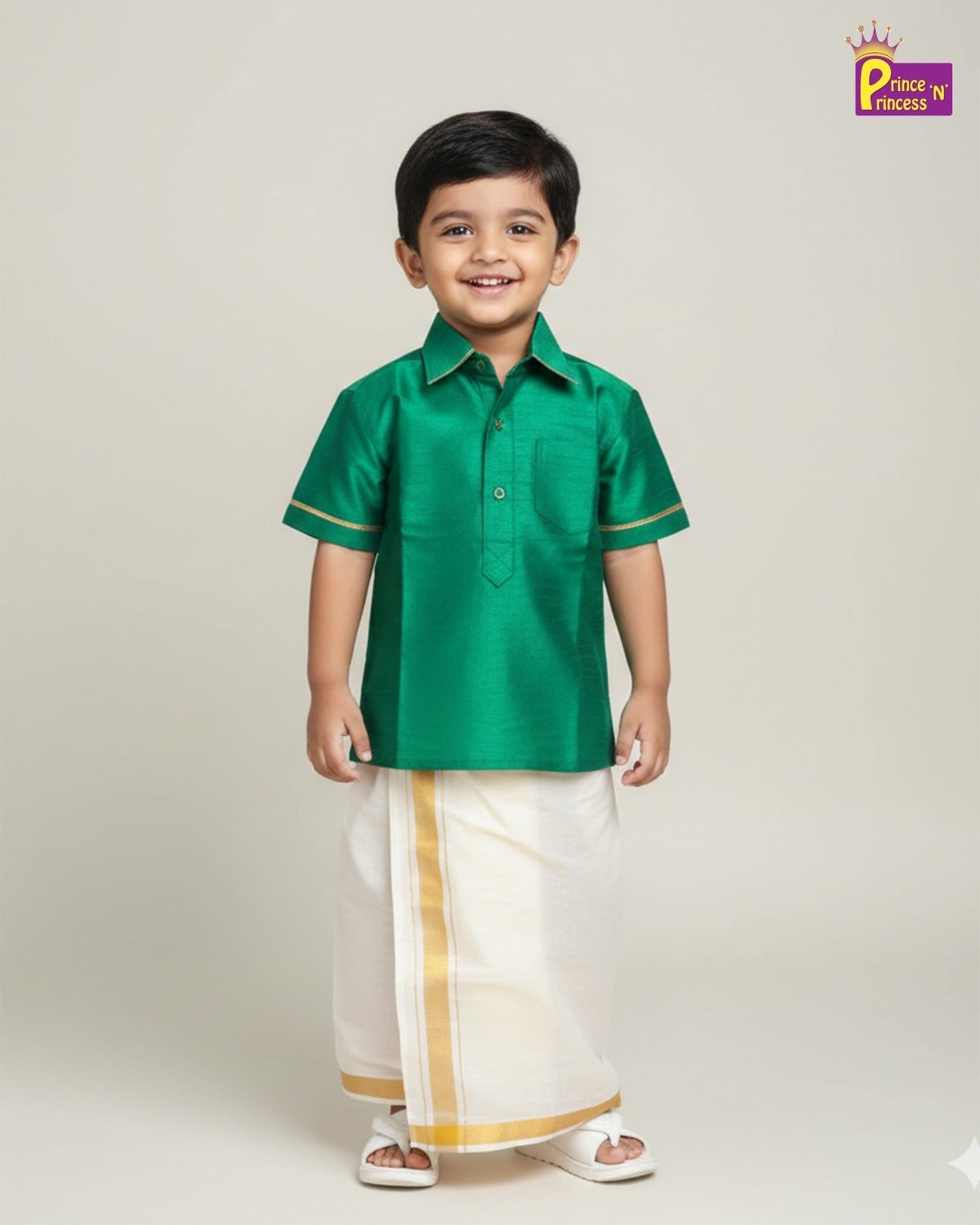 Boys South India Green Shirt Dhoti SD107 - Prince N Princess