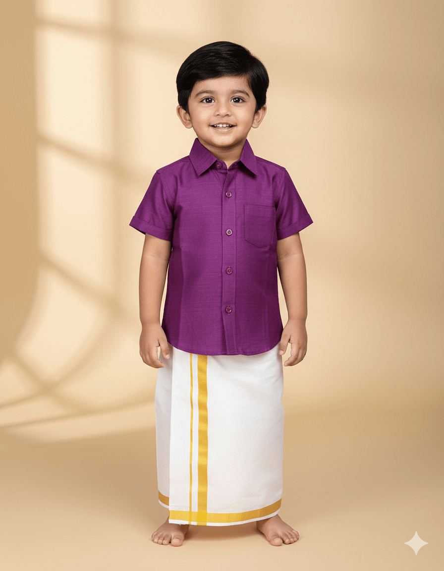 Boys South India Megenta Shirt Dhoti SD100 - Prince N Princess