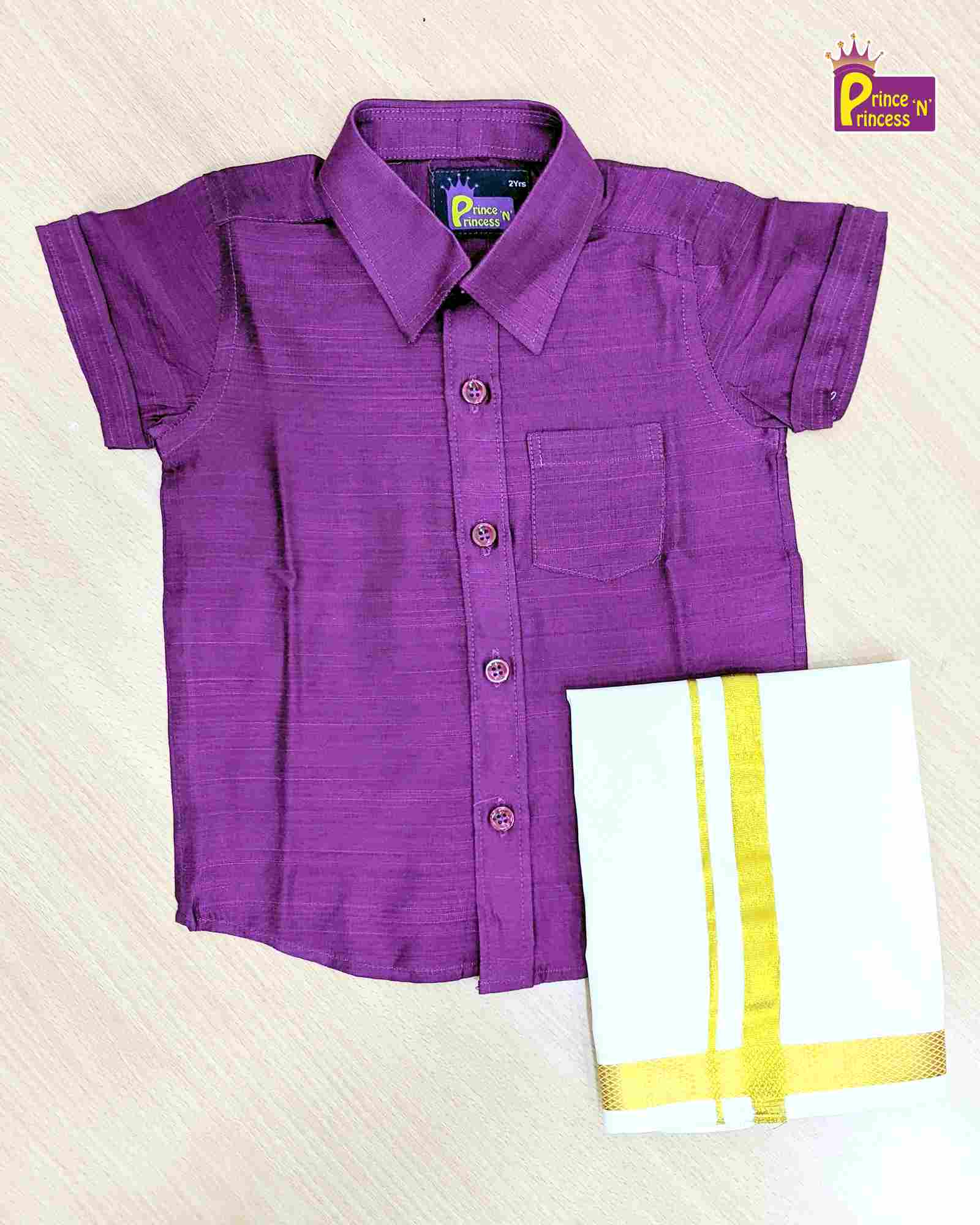 Boys South India Megenta Shirt Dhoti SD100 - Prince N Princess