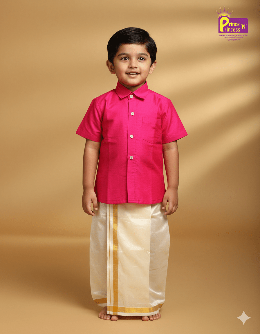 Boys South India Pink Shirt Dhoti SD006 - Prince N Princess