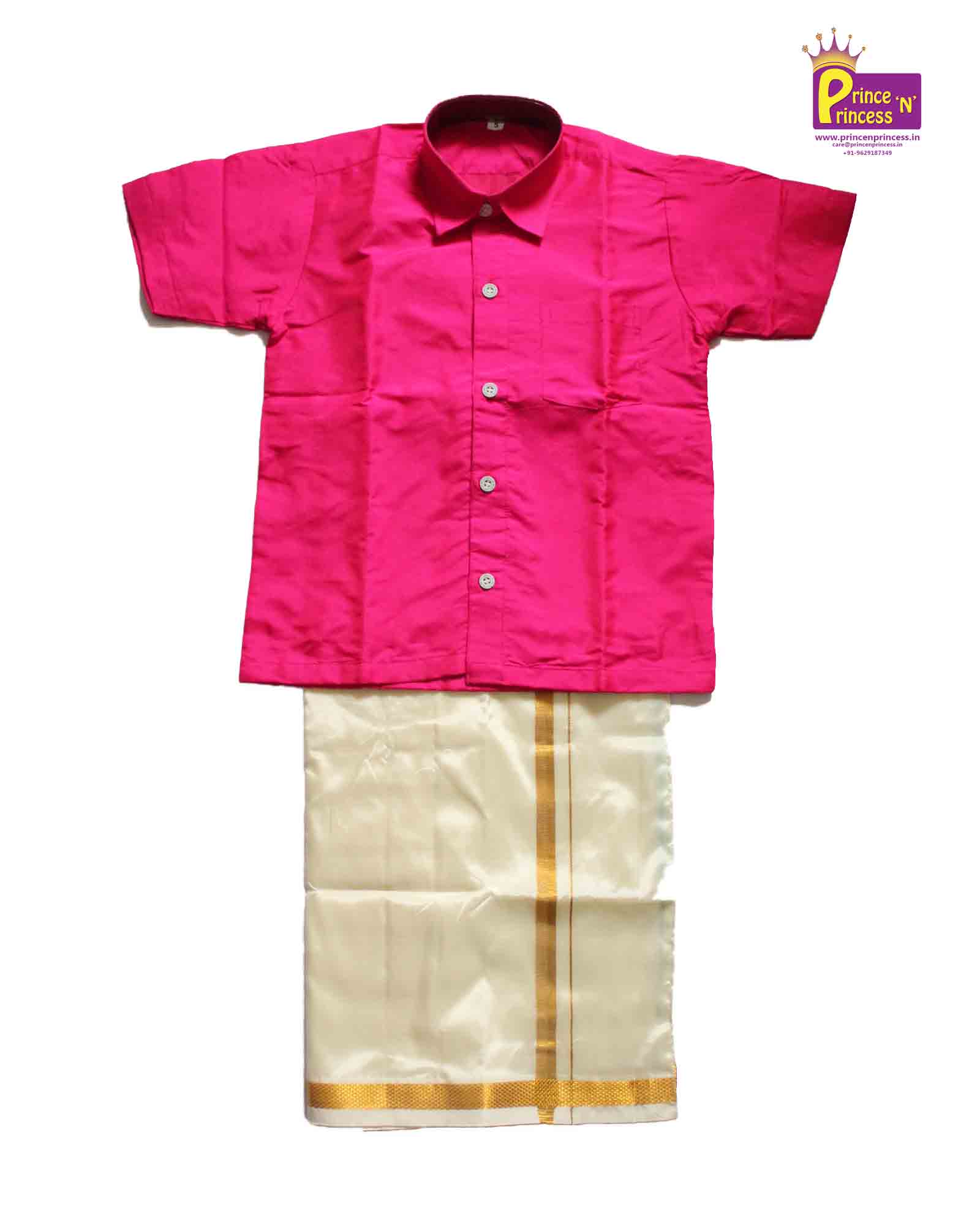 Boys South India Pink Shirt Dhoti SD006 - Prince N Princess