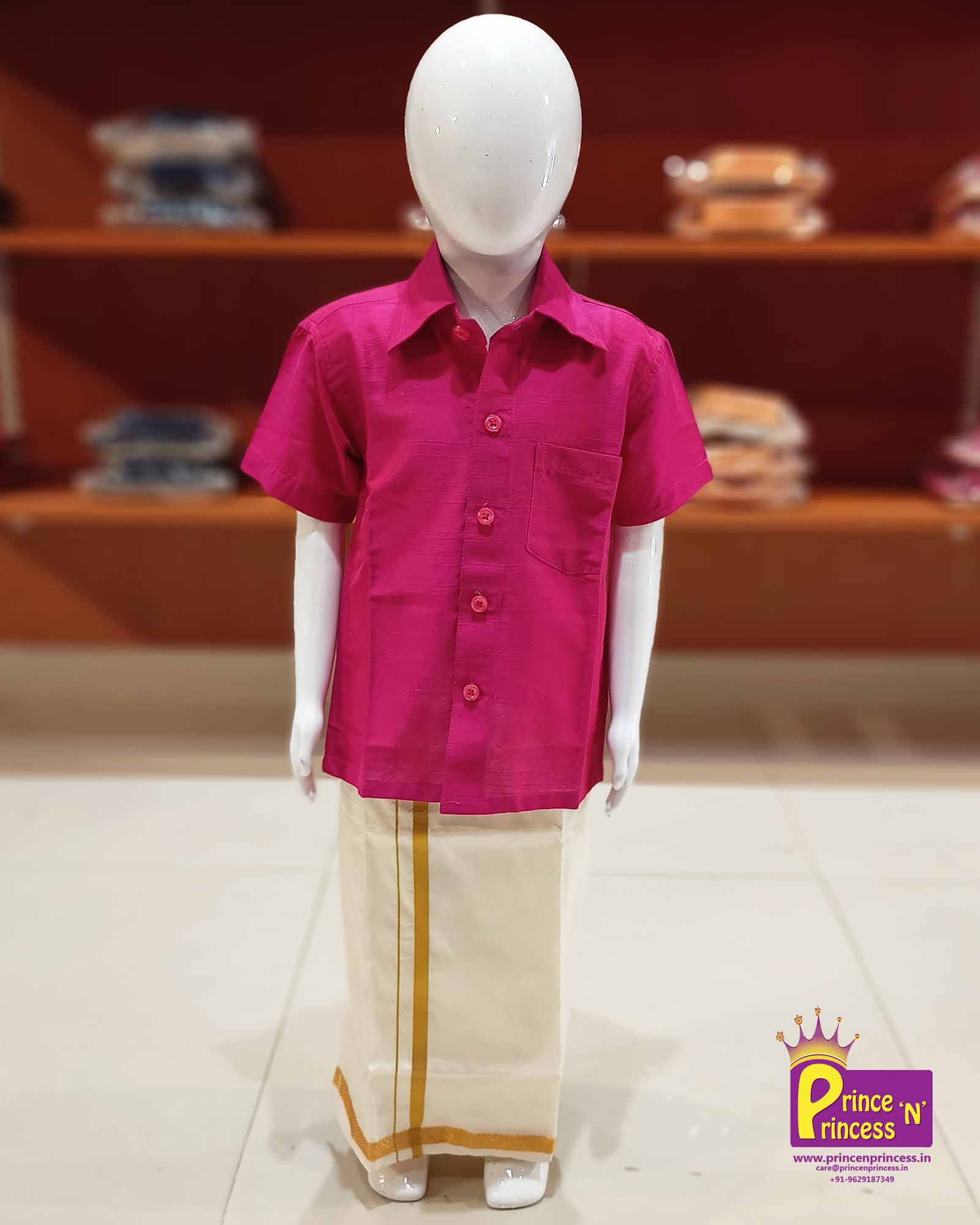 Boys South India Pink Shirt Dhoti SD007 for kids festival wear