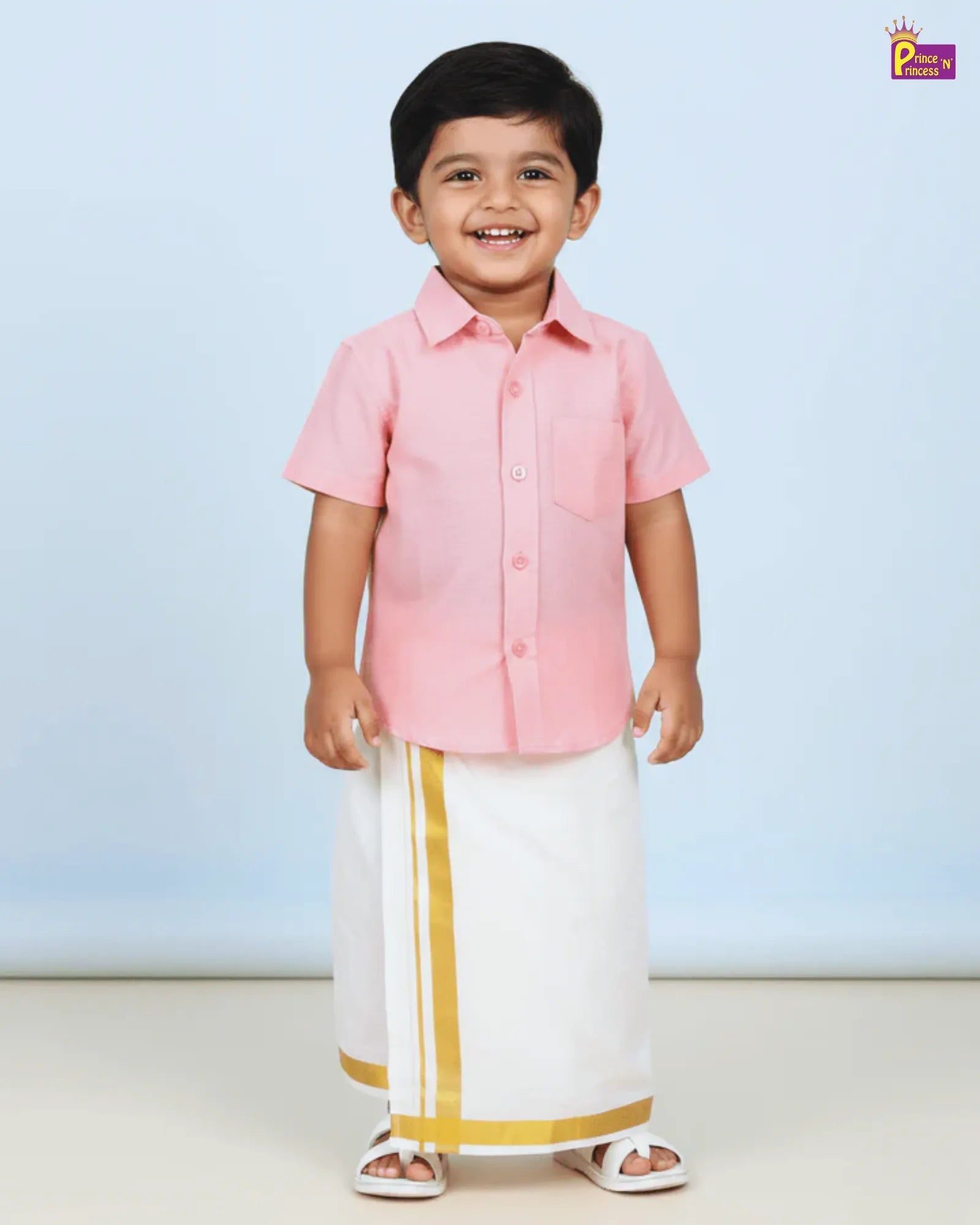 Boys South India Pink Shirt Dhoti SD094 - Prince N Princess