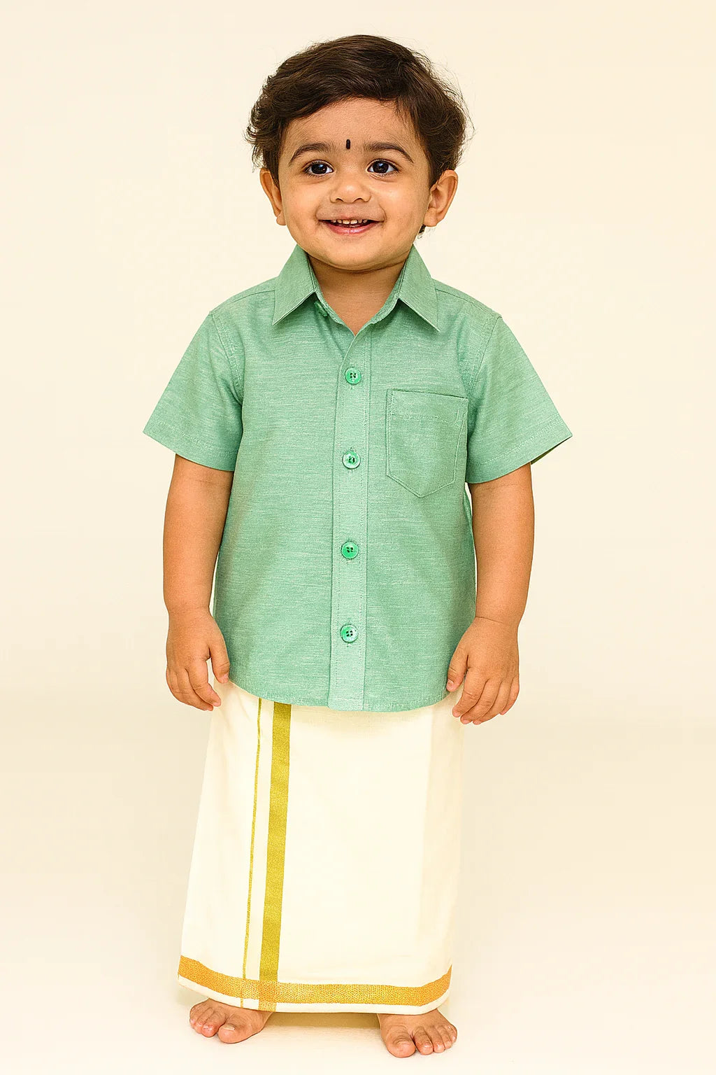 Boys South India Pista Green Shirt Dhoti SD095 - Prince N Princess