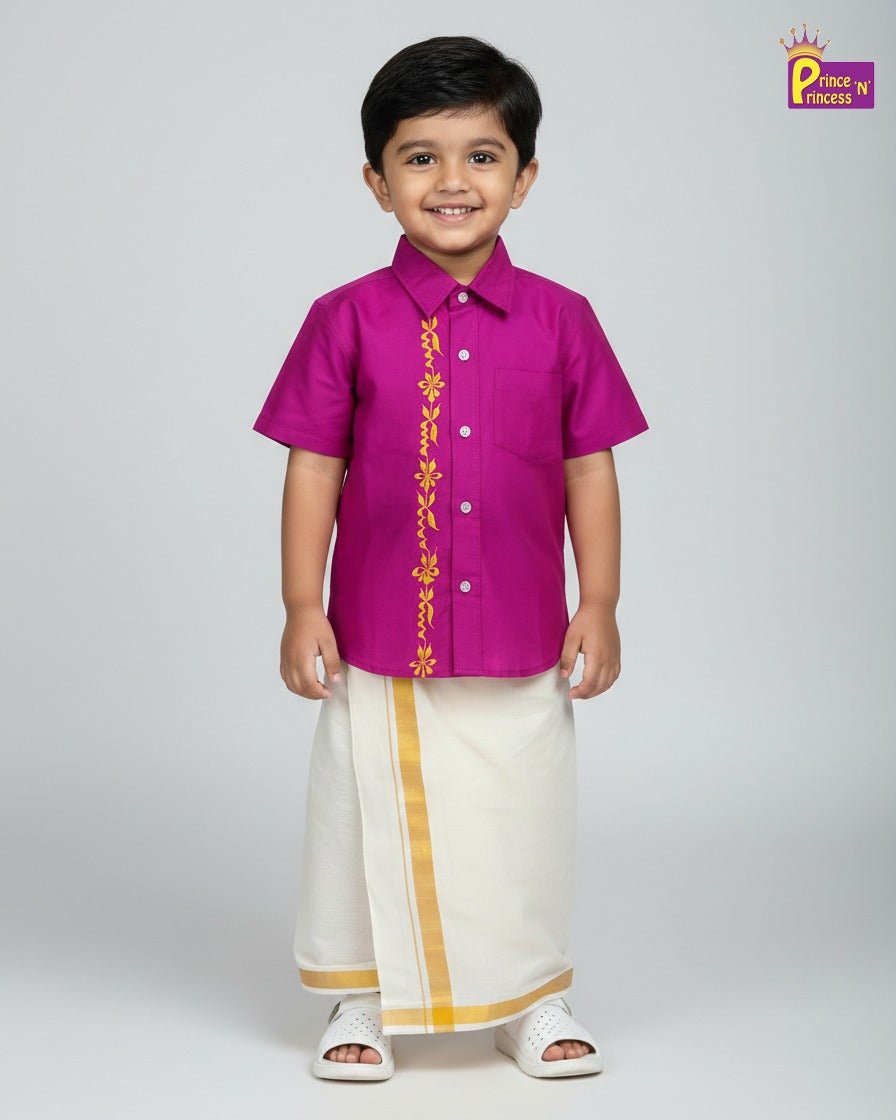 Boys South India Purple Shirt Dhoti SD105 - Prince N Princess